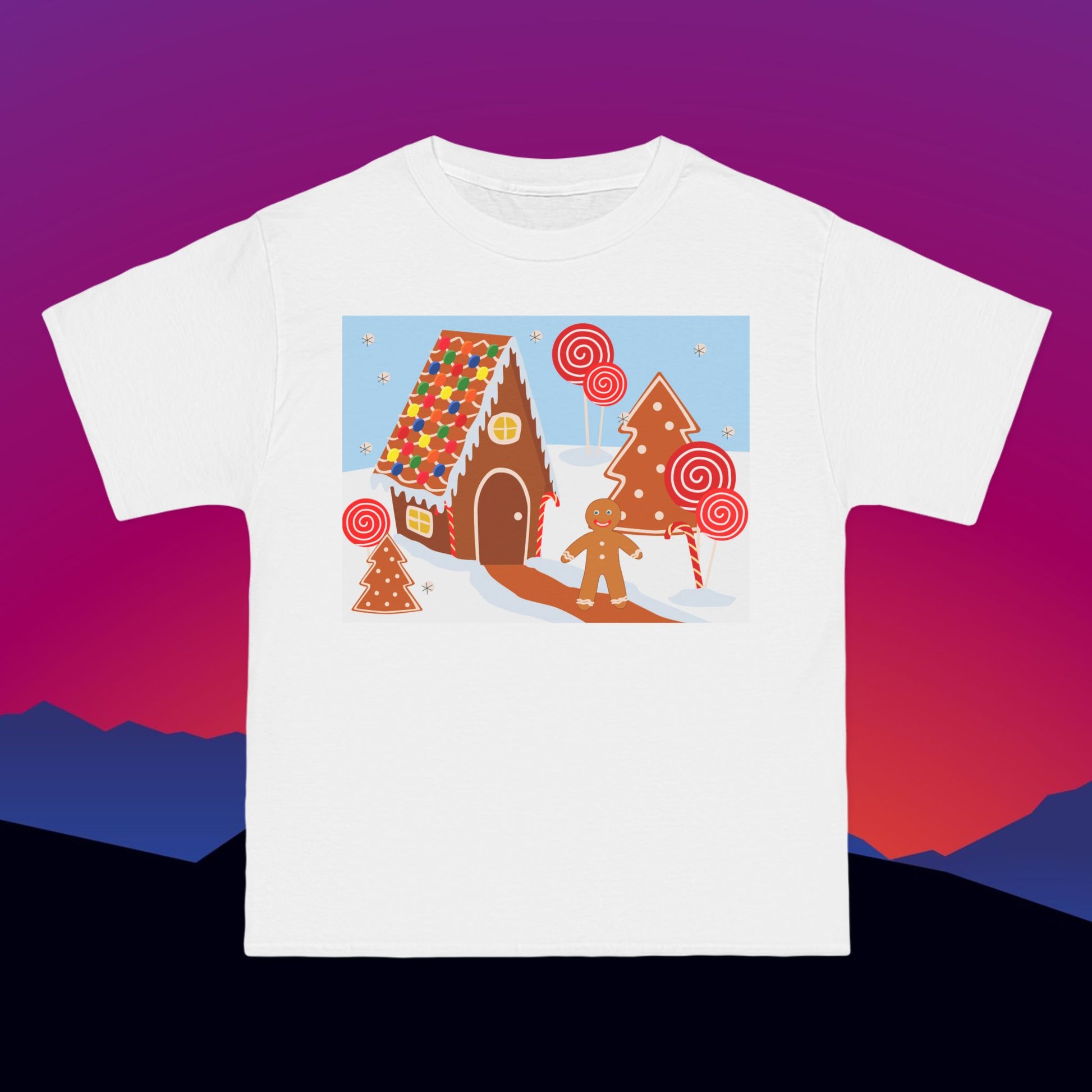 Gingerbread Lane Christmas T-Shirt: (Hanes Beefy-T 100% Preshrunk Cotton Custom Printed by TheGlassyLass.com