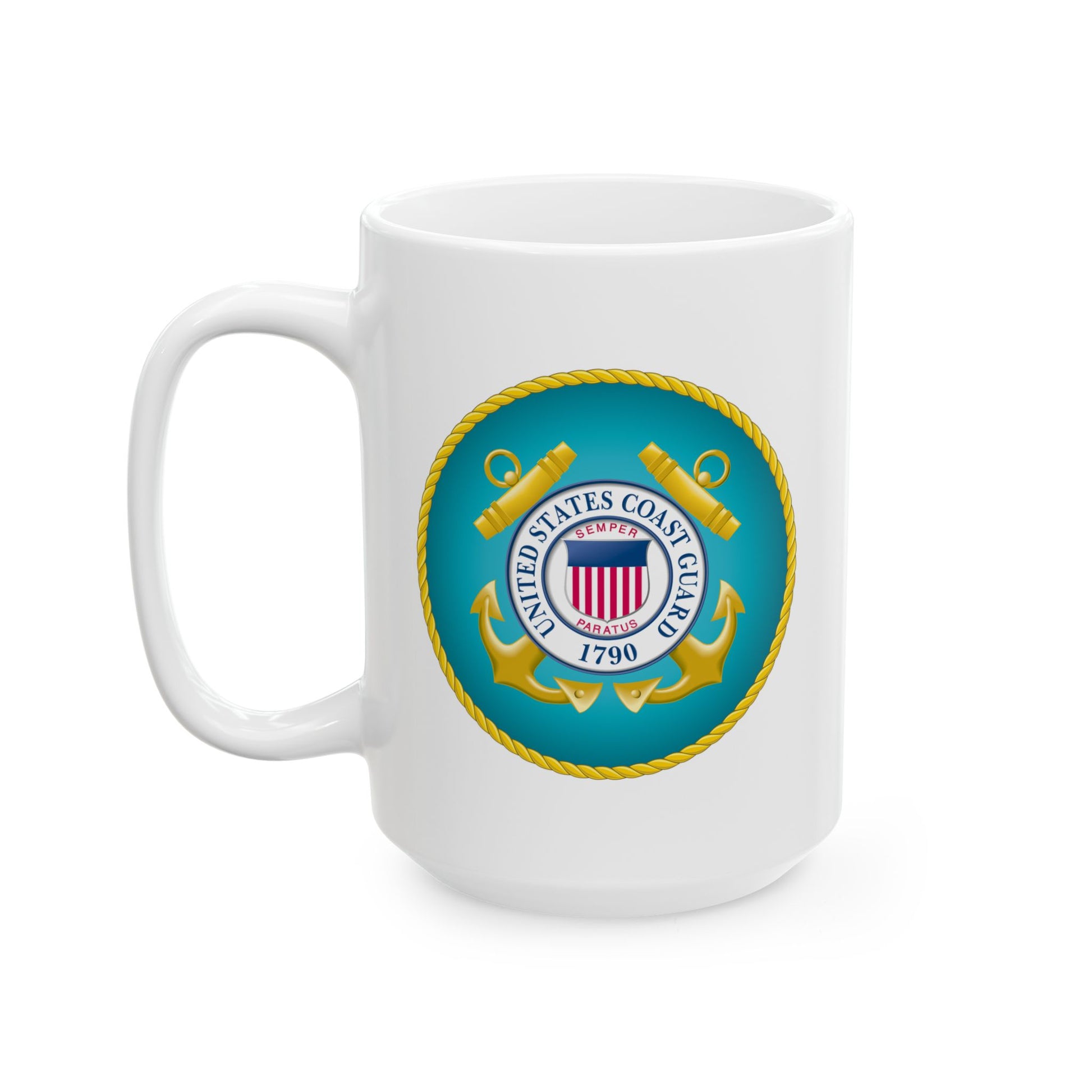 United States Coast Guard Seal Coffee Mug - Double Sided Print, White Ceramic, 15oz by TheGlassyLass.com