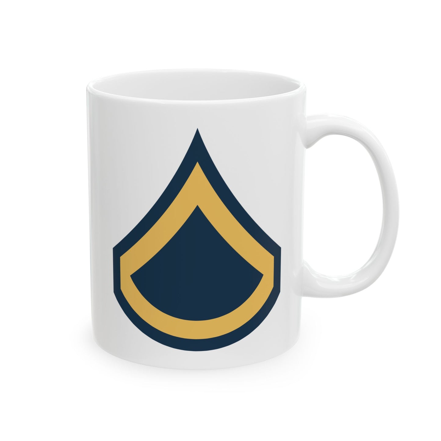 US Army Private First Class (E-3) Stripes Coffee Mug - Double Sided Print, White Ceramic, 11oz by TheGlassyLass.com