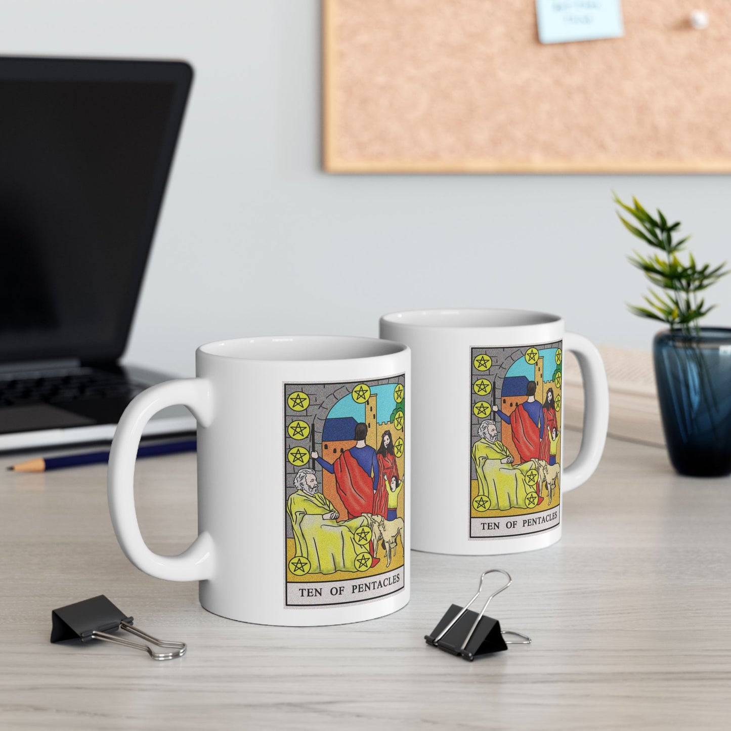 Ten of Pentacles Tarot Card Coffee Mug - Double Sided Print, White Ceramic, 11oz by TheGlassyLass.com