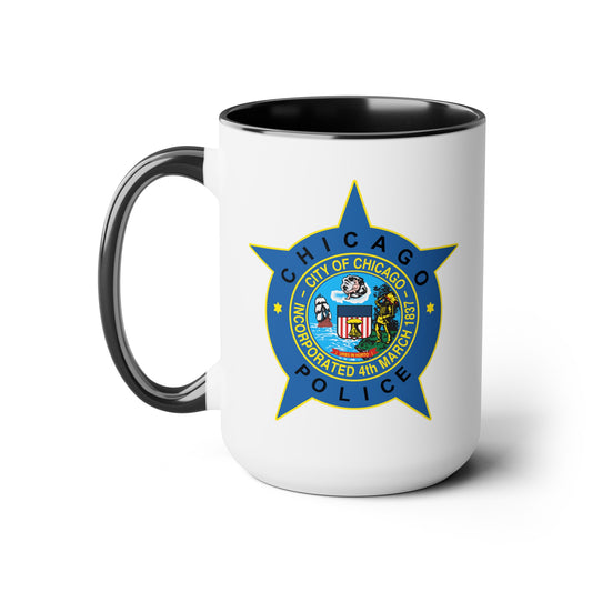 Chicago Police Department - Double Sided Black Accent White Ceramic Coffee Mug 15oz by TheGlassyLass.com