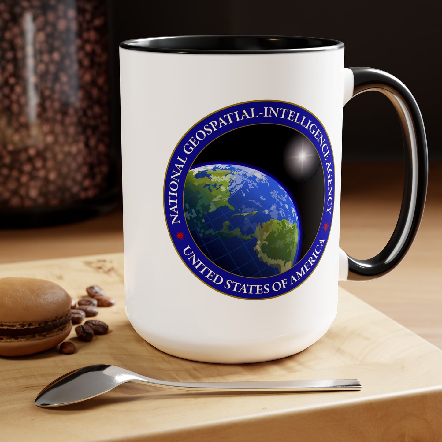 National Geospatial-Intelligence Agency Coffee Mug - Double Sided Black Accent White Ceramic 15oz by TheGlassyLass.com