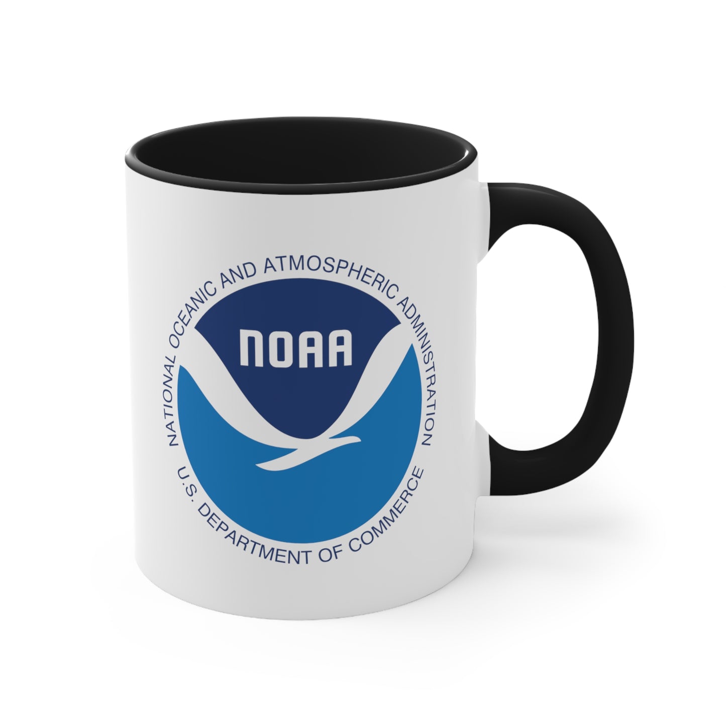 NOAA Logo Coffee Mug - Double Sided Black Accent White Ceramic 11oz by TheGlassyLass