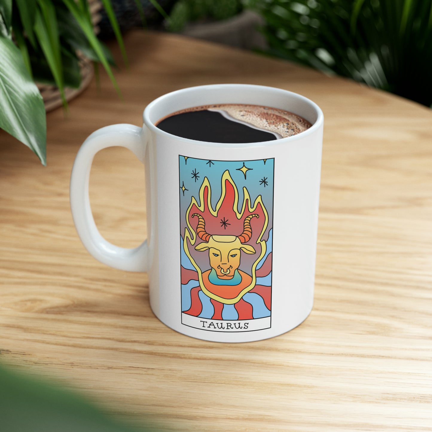 Taurus Tarot Card Coffee Mug - Double Sided 11oz White Ceramic by TheGlassyLass.com
