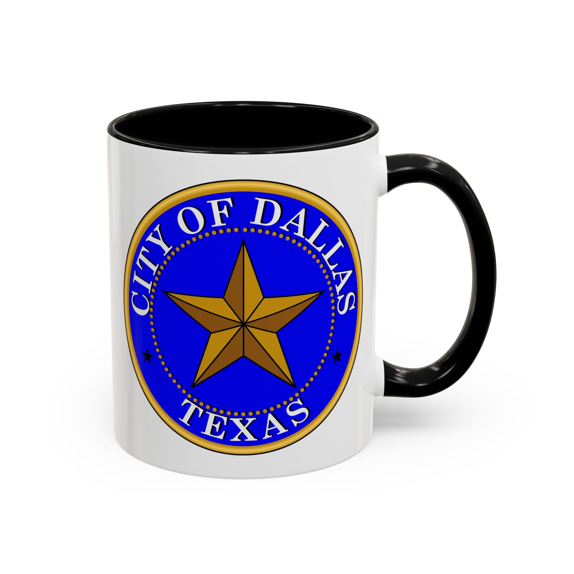 City of Dallas Seal Coffee Mug - Double Sided Print, Black Accent White Ceramic, 11oz by TheGlassyLass.com
