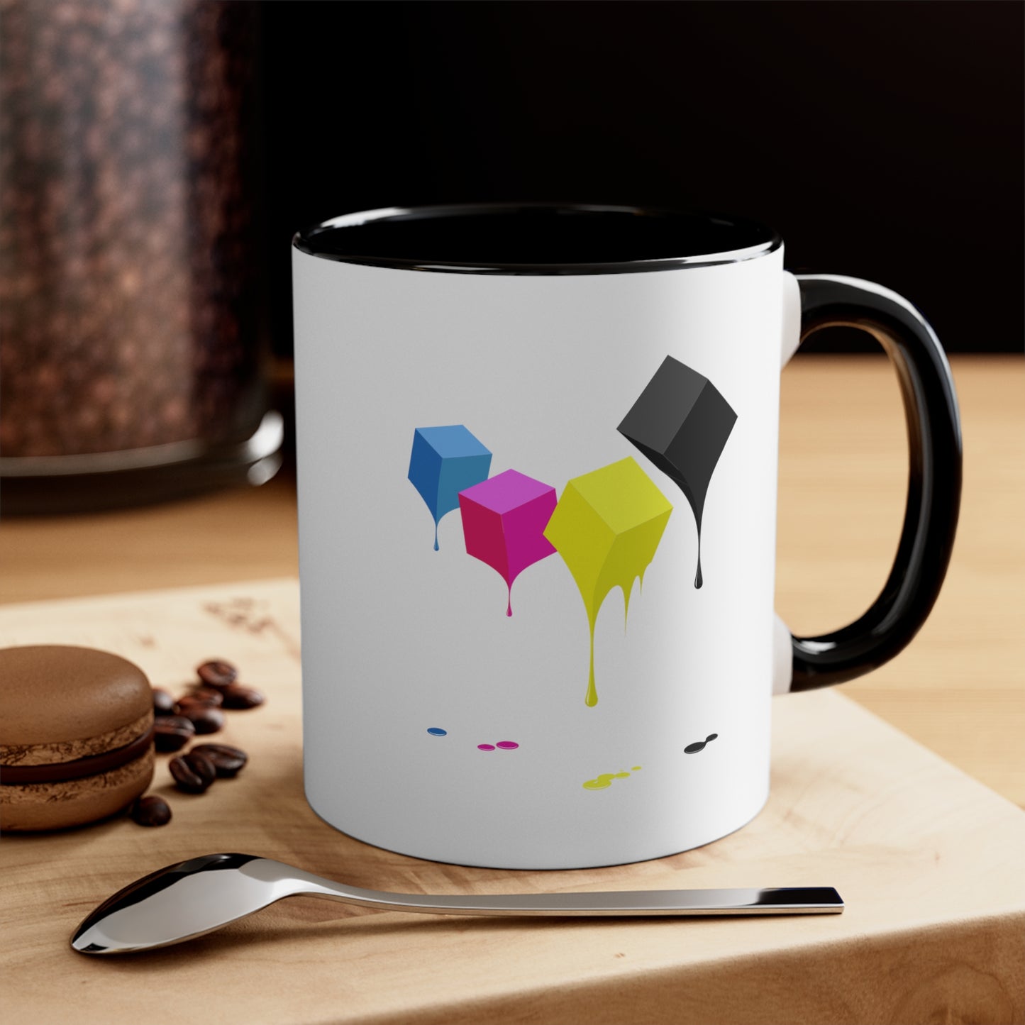 Molten Colors Coffee Mug - Double Sided Black Accent White Ceramic 11oz by TheGlassyLass.com