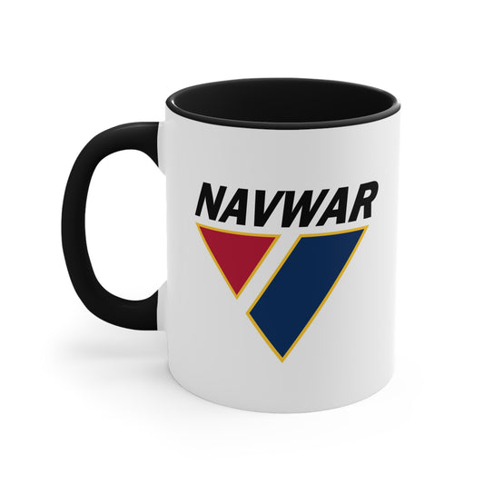 US Navy NAVWAR Coffee Mug - Black Accent Two Tone White Ceramic 11oz Size by TheGlassyLass.com