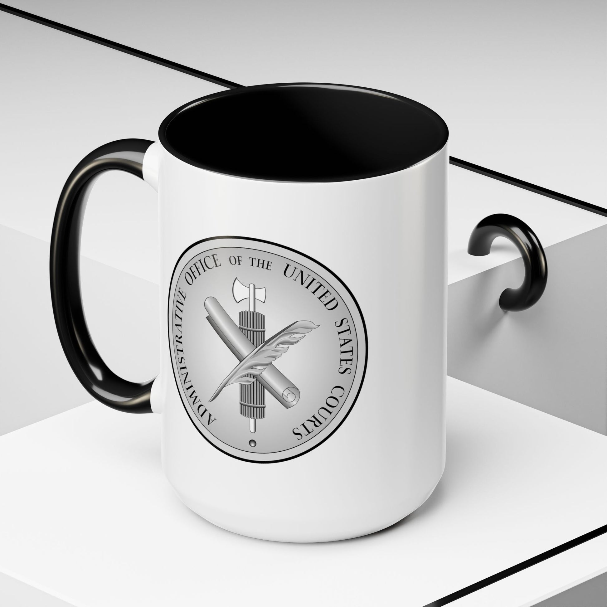 Administrative Office of the United States Courts Seal Coffee Mug - Double Sided Black Accent White Ceramic 15oz by TheGlassyLass.com