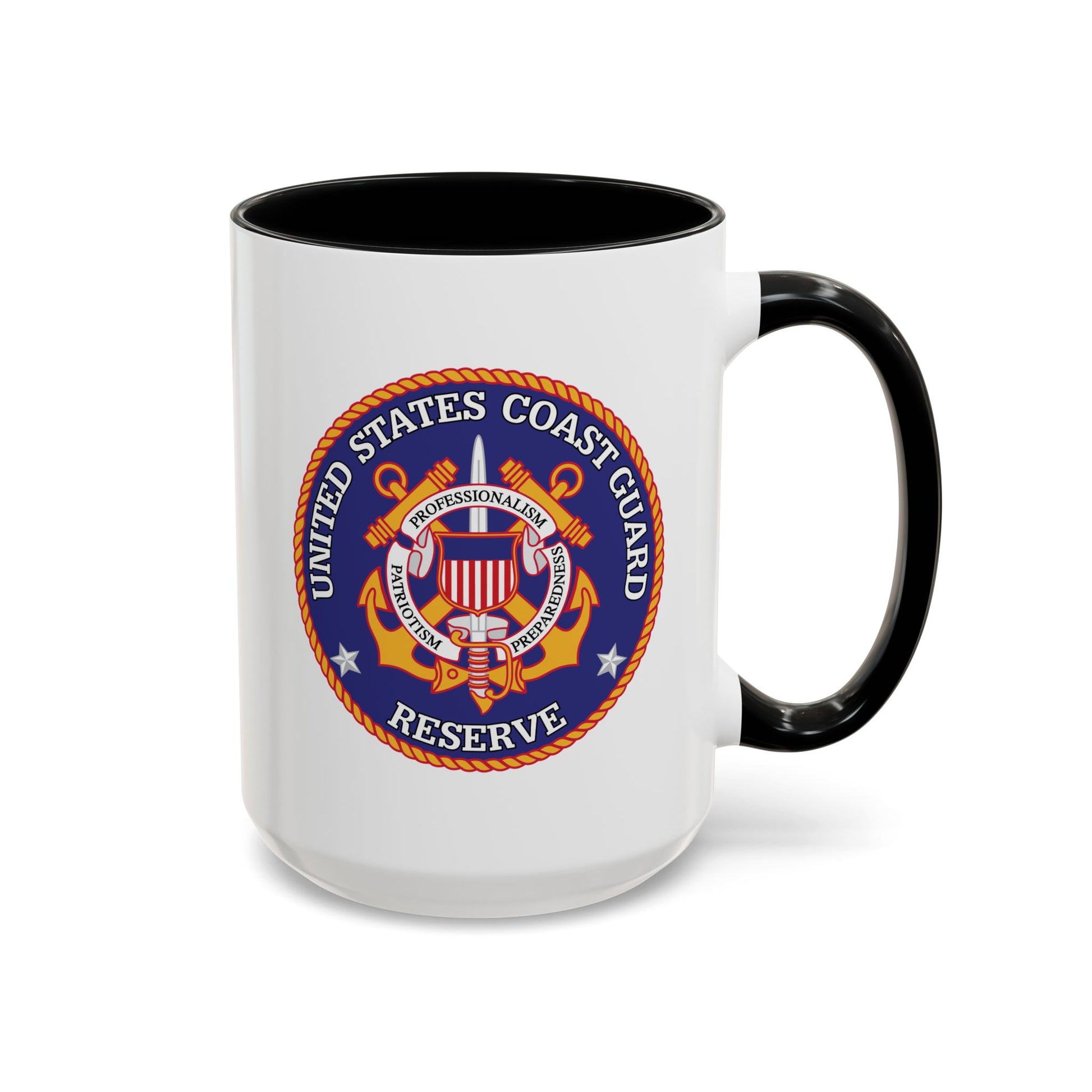 United States Coast Guard Reserve Seal Coffee Mug - Double Sided Black Accent White Ceramic 15oz by TheGlassyLass.com