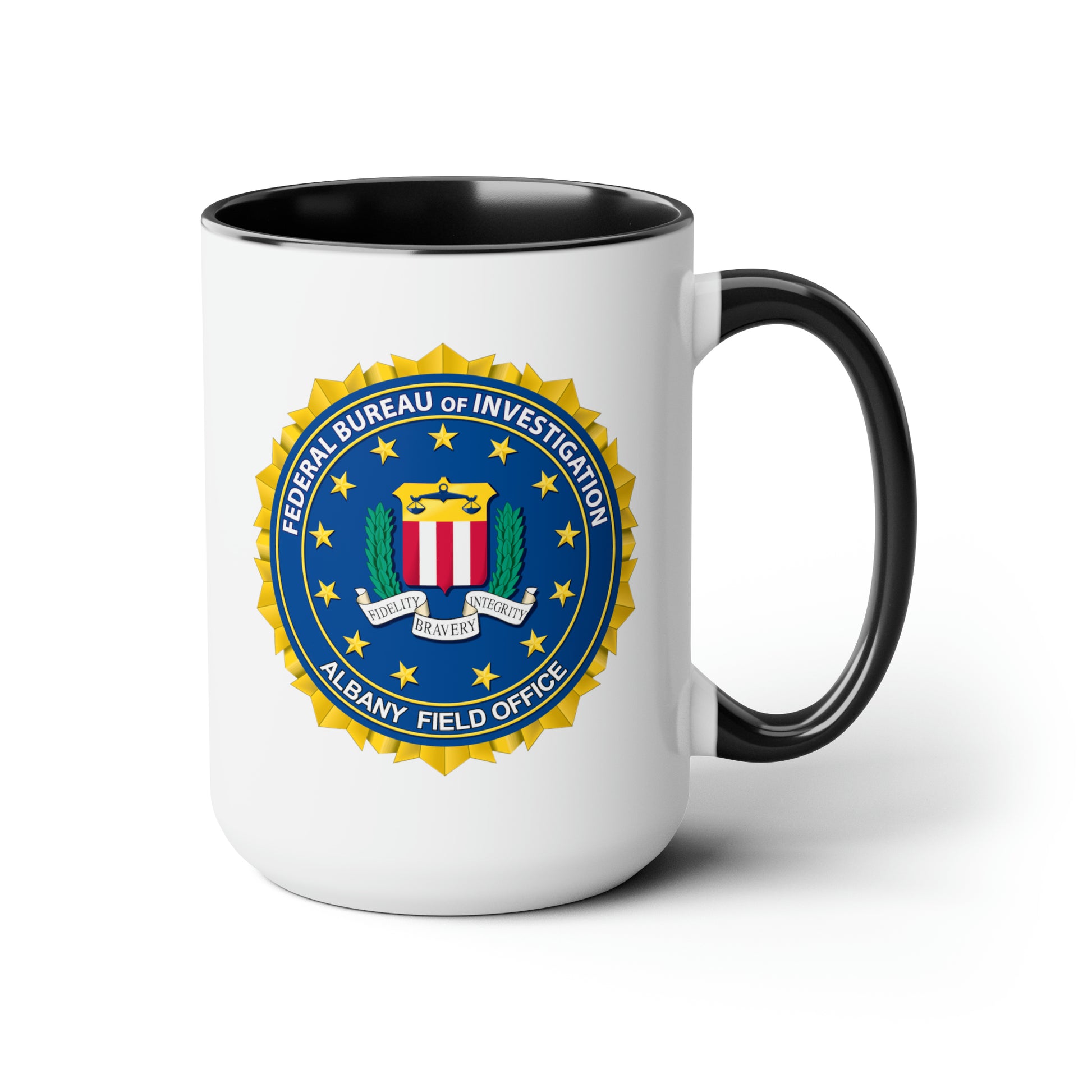 The FBI Albany Field Office Coffee Mug - Double Sided Black Accent Ceramic 15oz by TheGlassyLass.com