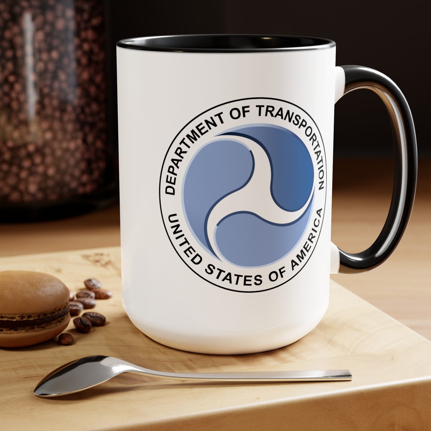 Department of Transportation Coffee Mug - Double Sided Black Accent White Ceramic 15oz by TheGlassyLass.com