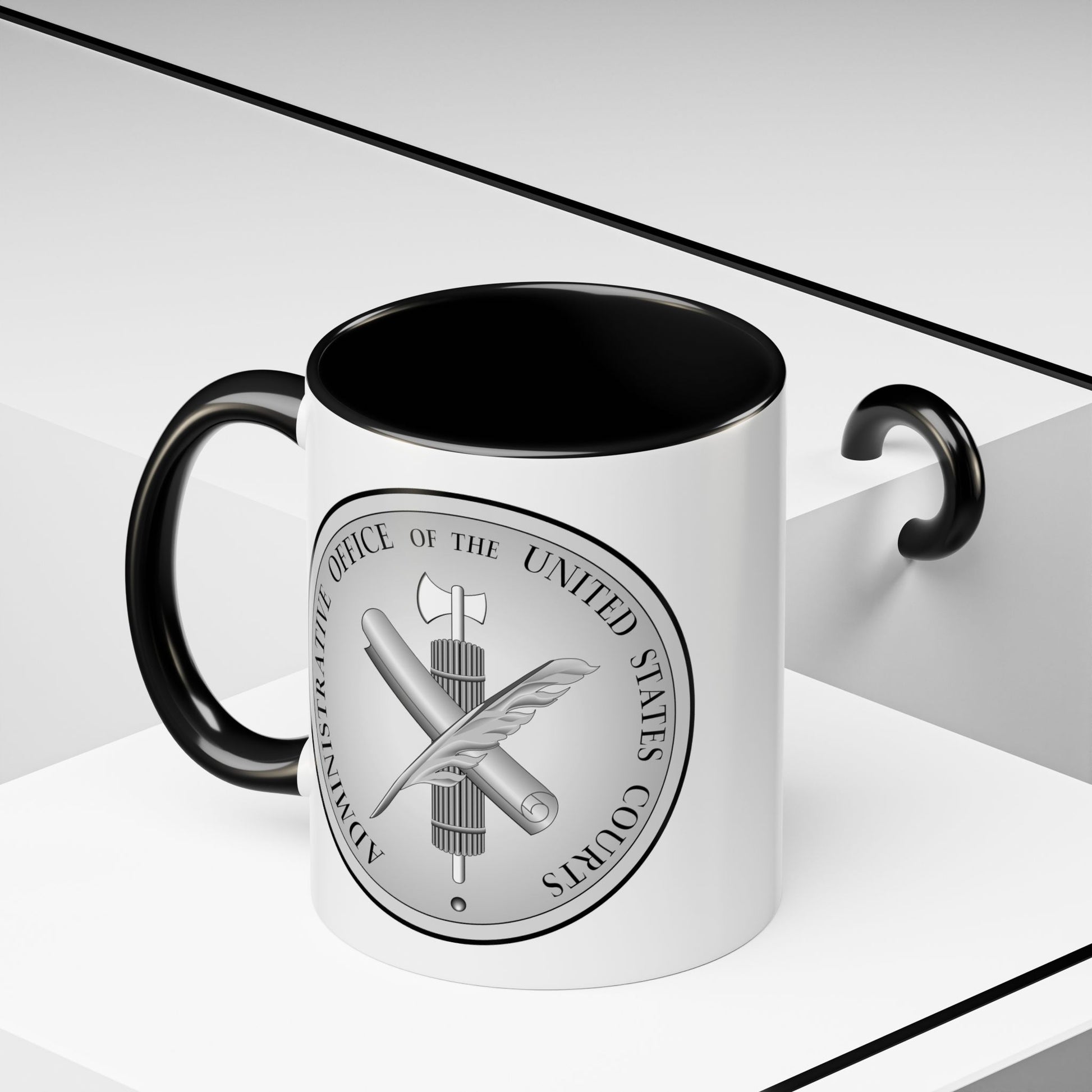 Administrative Office of the United States Courts Seal Coffee Mug - Double Sided Print, Black Accent White Ceramic, 11oz by TheGlassyLass.com