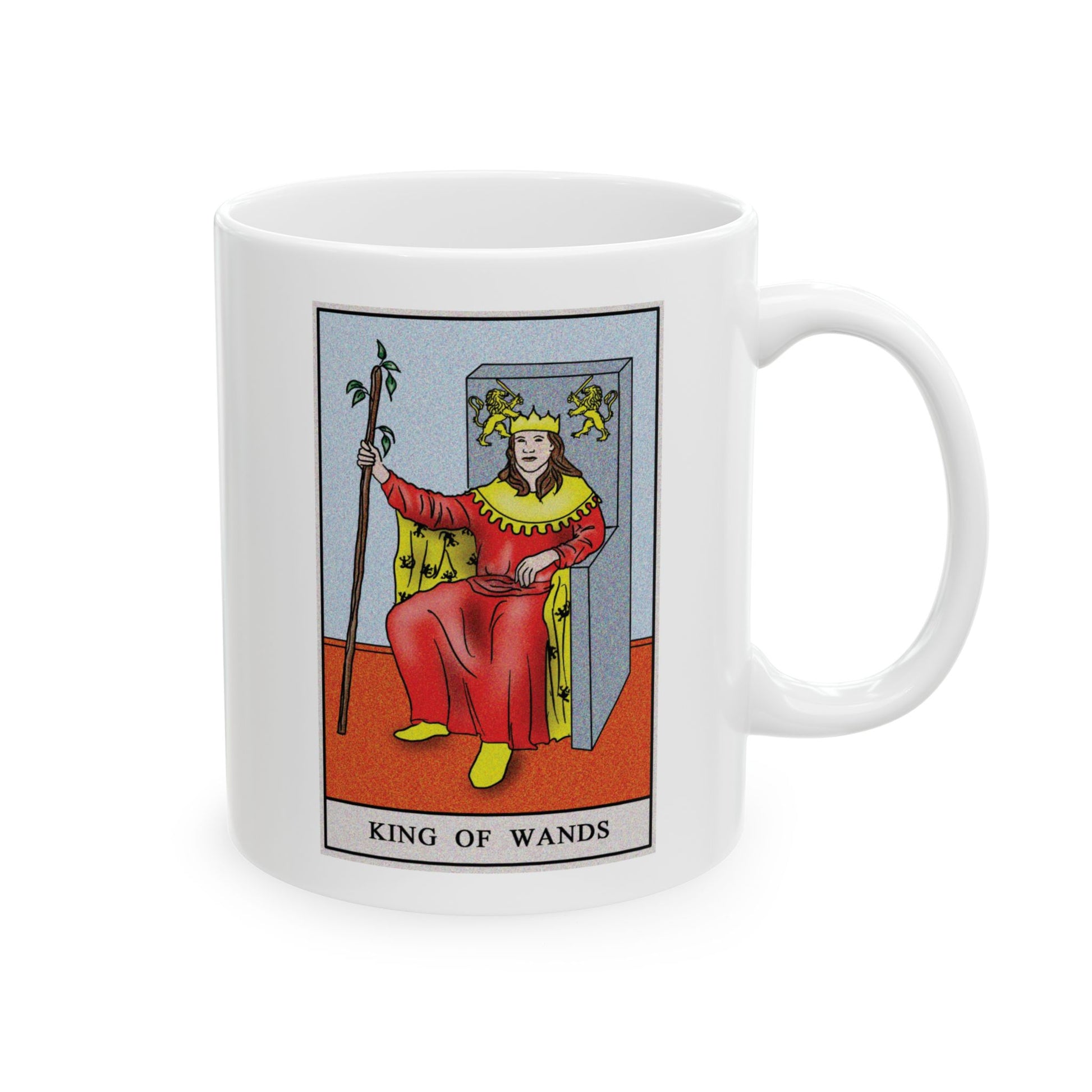 King of Wands of Wands Tarot Card Coffee Mug - Double Sided Print, White Ceramic, 11oz by TheGlassyLass.com