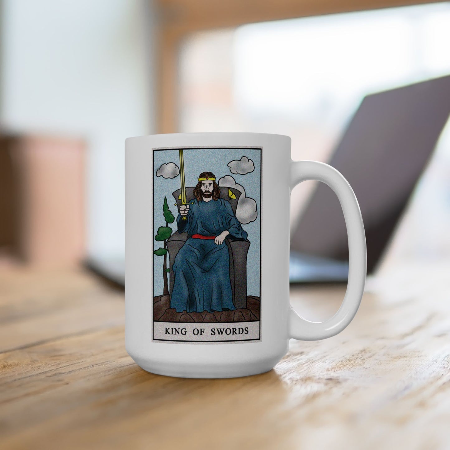 King of Swords Tarot Card Coffee Mug - Double Sided White Ceramic 15oz by TheGlassyLass.com
