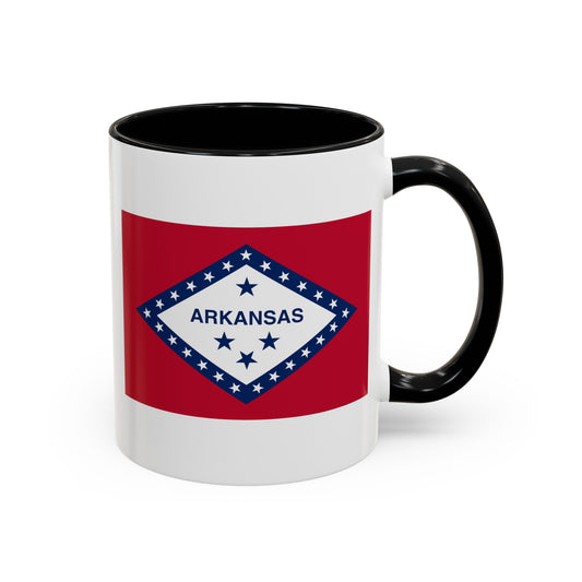 Arkansas State Flag - Double Sided Black Accent White Ceramic Coffee Mug 11oz by TheGlassyLass.com