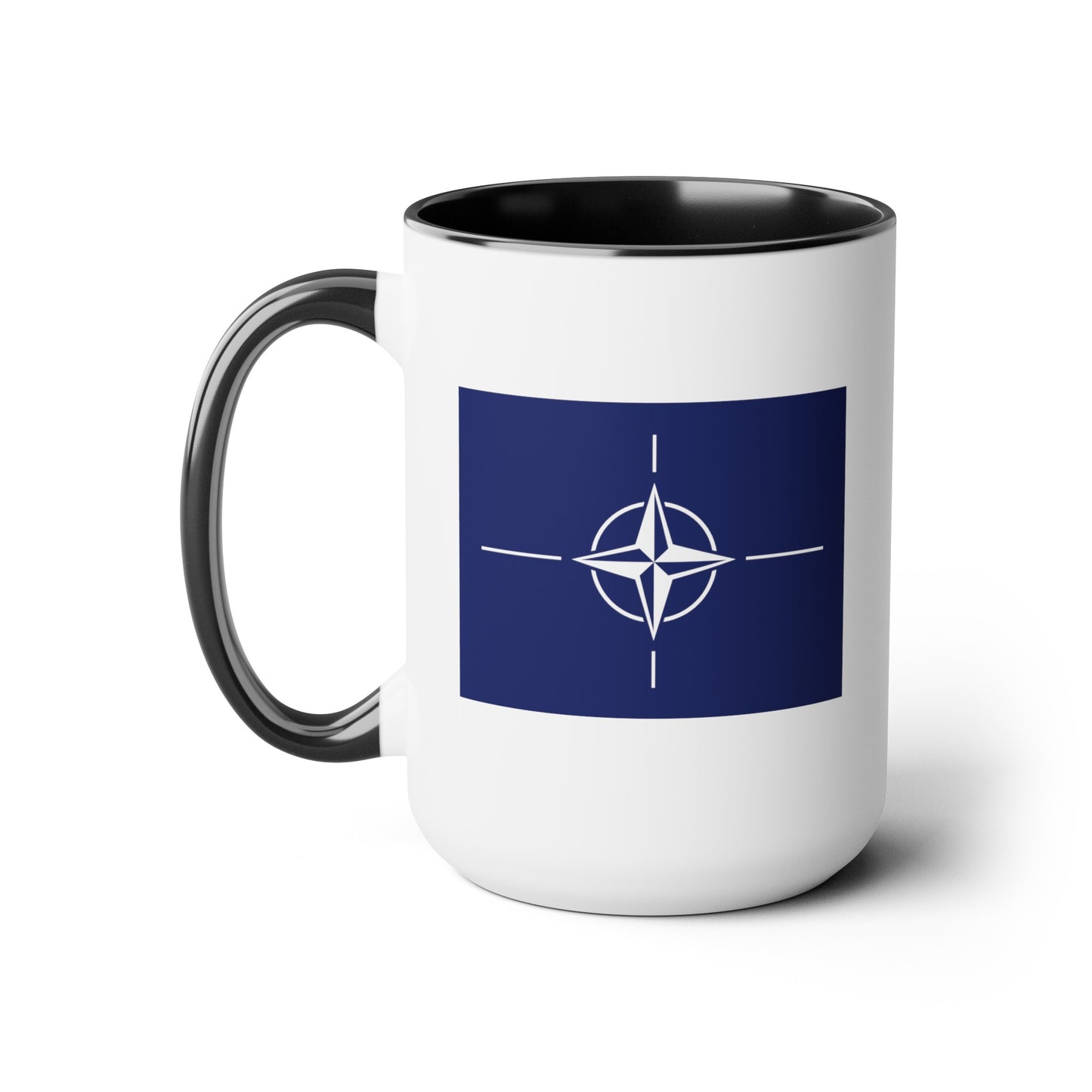 NATO Coffee Mug - Double Sided Black Accent White Ceramic 15oz by TheGlassyLass.com