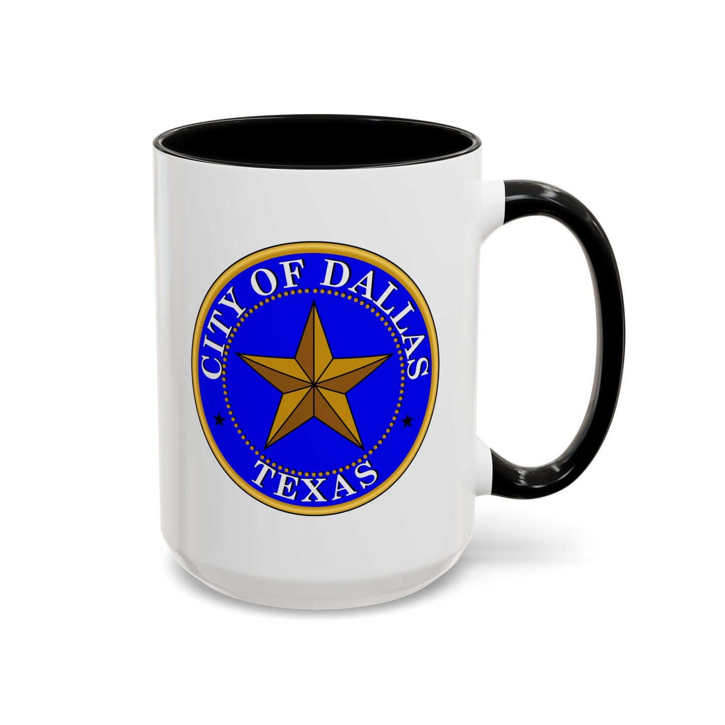 City of Dallas Seal Coffee Mug - Double Sided Print, Black Accent White Ceramic, 15oz by TheGlassyLass.com