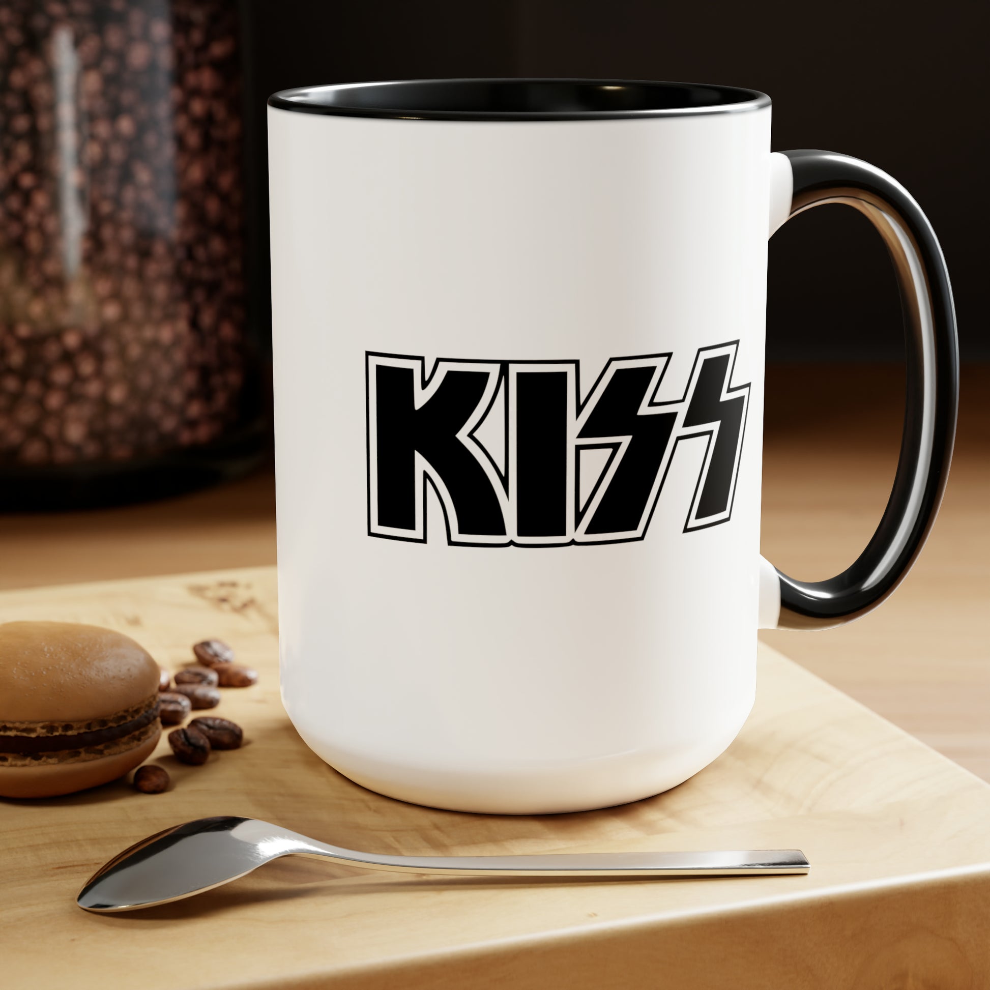 KISS Army Coffee Mug - Double Sided Black Accent White Ceramic 15oz by TheGlassyLass