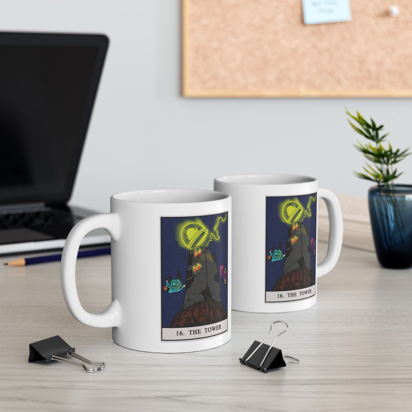 The Tower Tarot Card Coffee Mug - Double Sided Print, White Ceramic, 11oz by TheGlassyLass.com