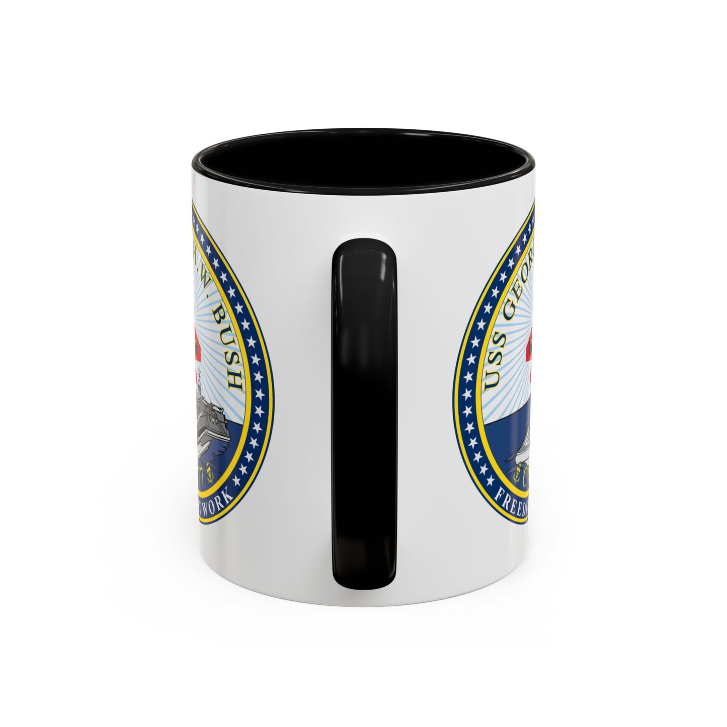 USS George H. W. Bush CVN 77 Seal Coffee Mug - Double Sided Print, Black Accent White Ceramic, 11oz by TheGlassyLass.com