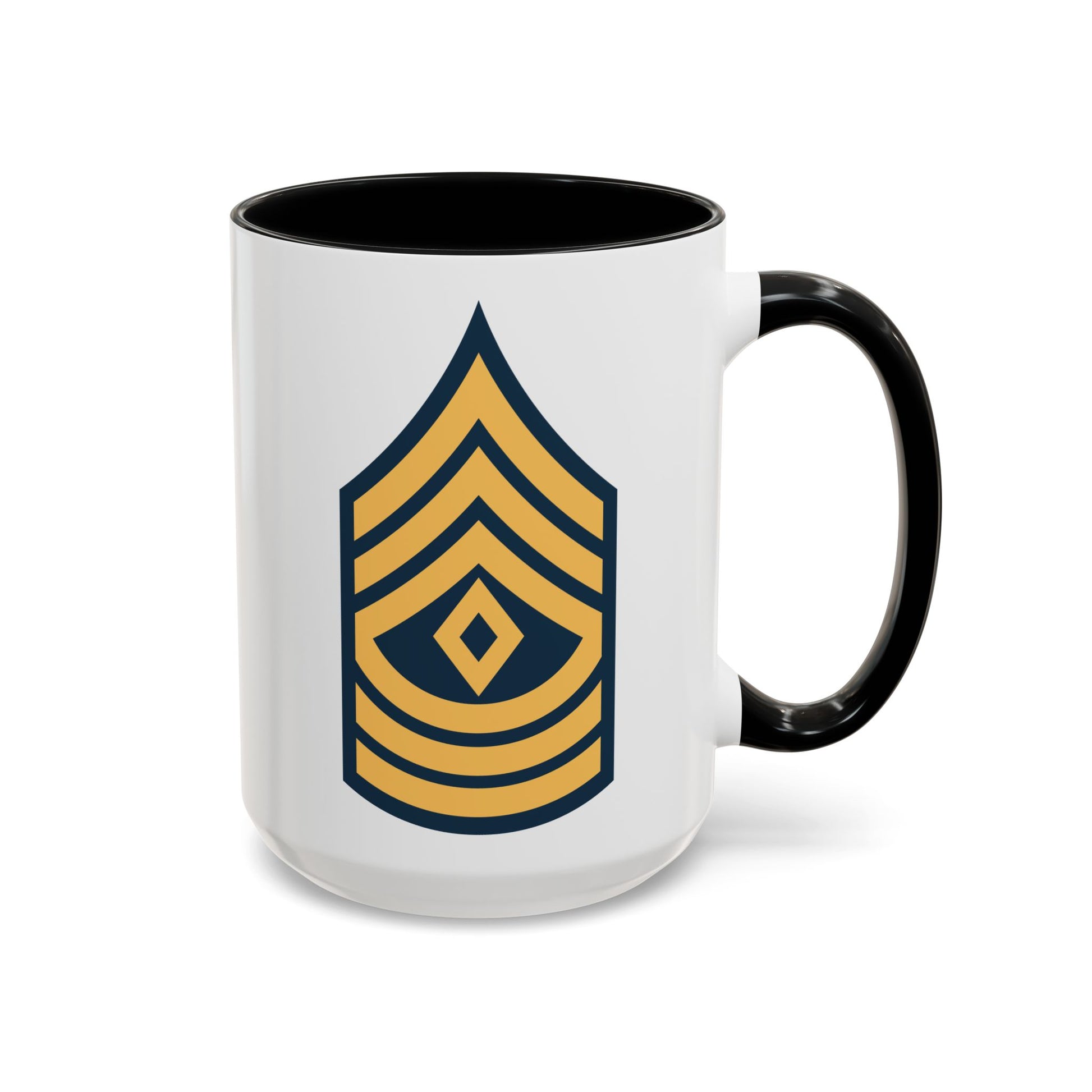 US Army First Sergeant (E-8) Stripes Coffee Mug - Double Sided Print, Black Accent White Ceramic, 15oz by TheGlassyLass.com