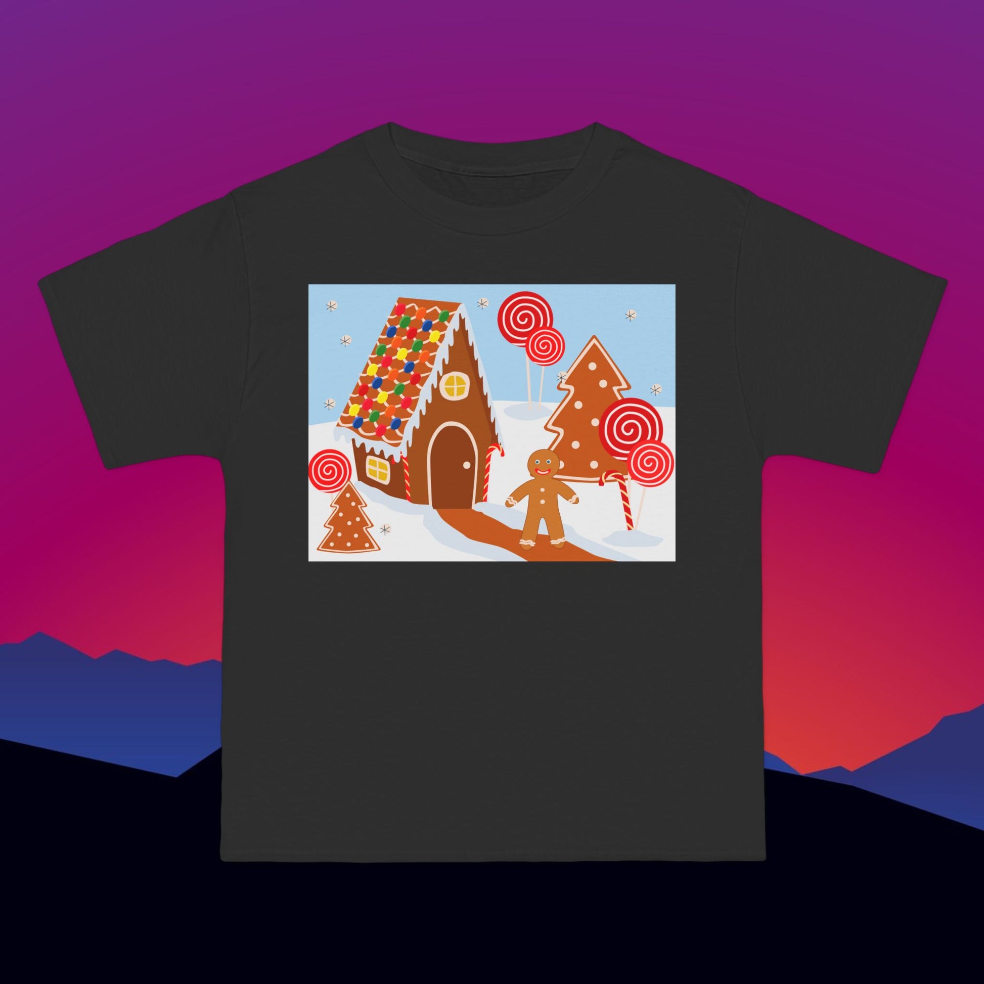 Gingerbread Lane Christmas T-Shirt: (Hanes Beefy-T 100% Preshrunk Cotton Custom Printed by TheGlassyLass.com