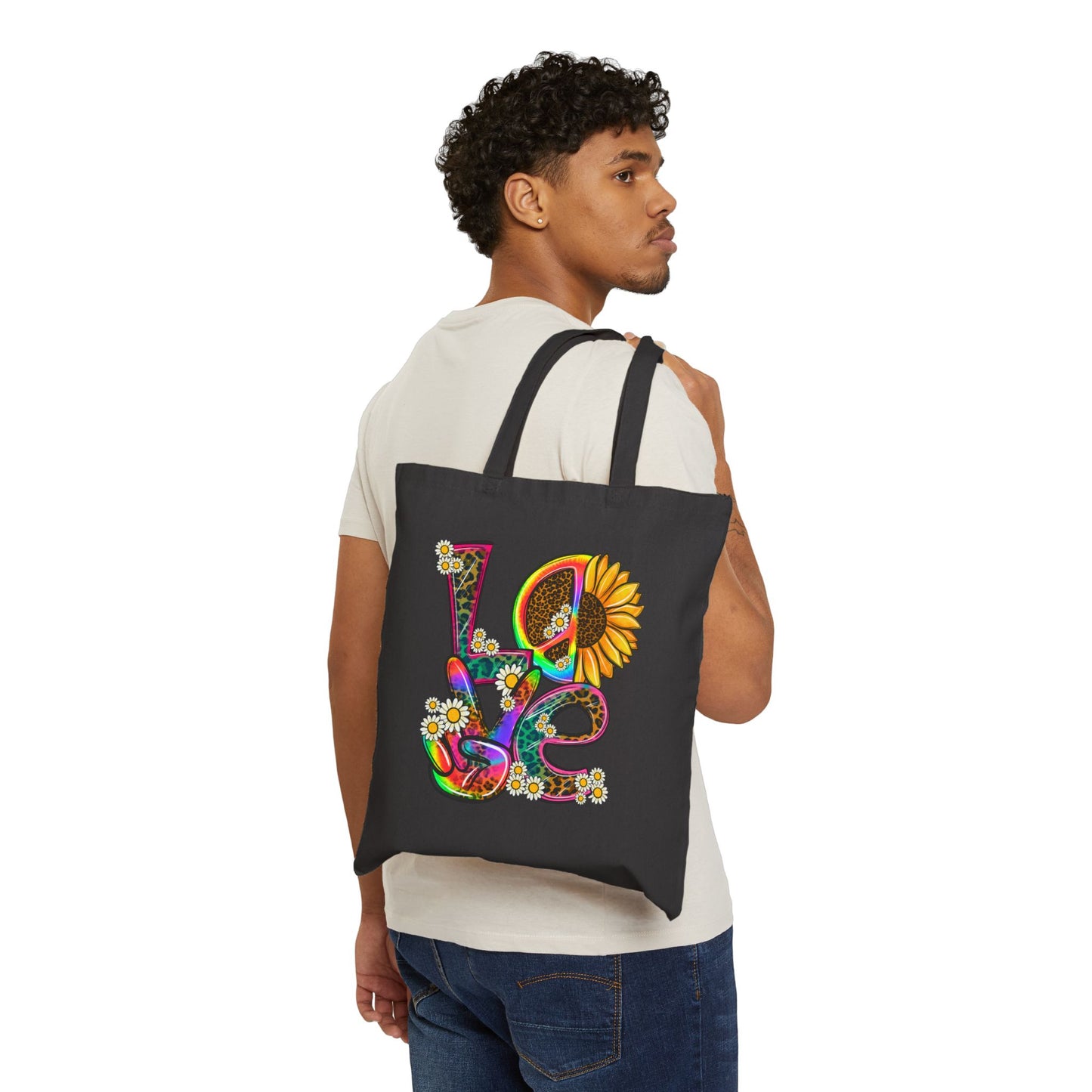 Flower Power LOVE Logo Tote Bag - Heavyweight 100% Cotton Canvas by TheGlassyLass.com