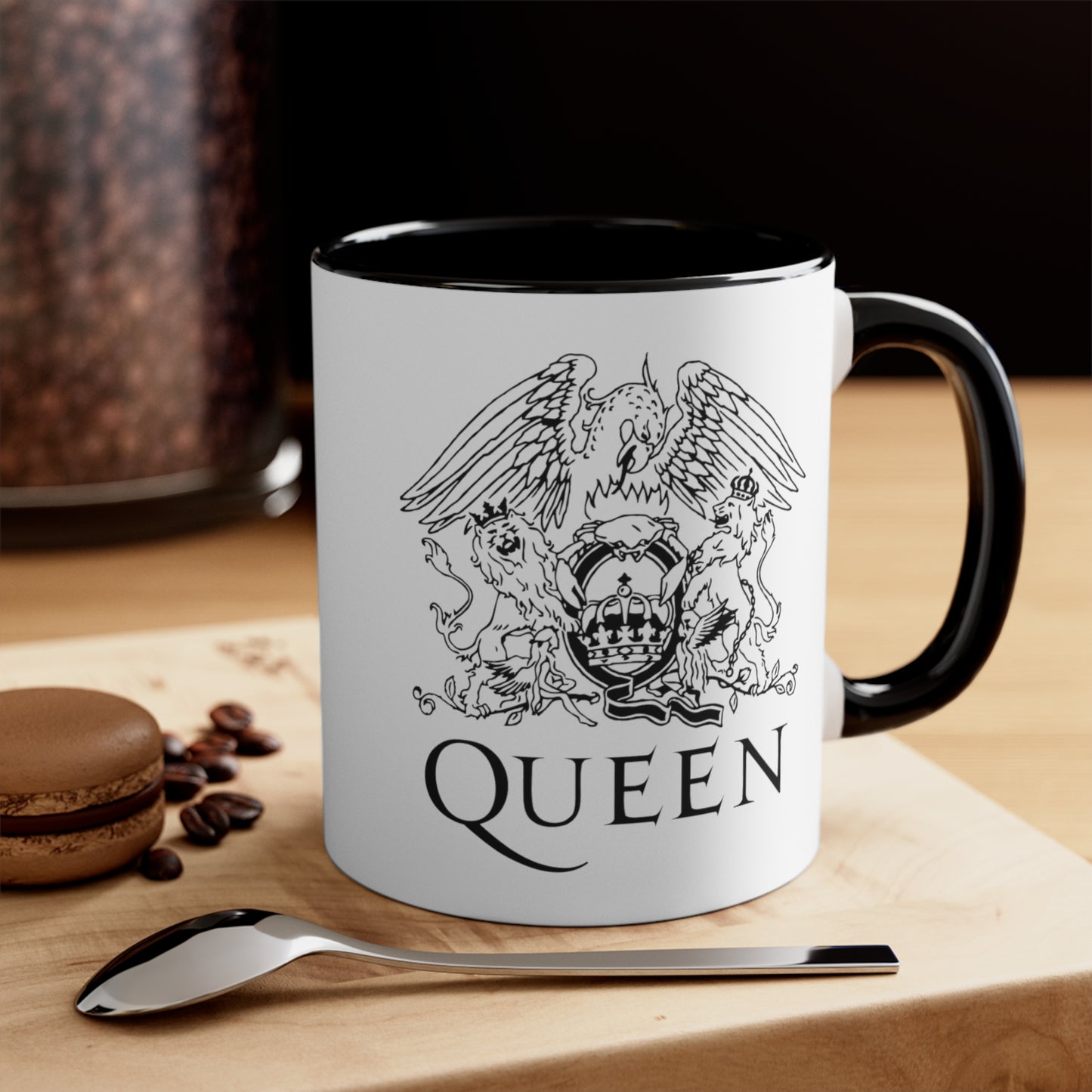 Queen Coffee Mug - Double Sided Black Accent White Ceramic 11oz by TheGlassyLass