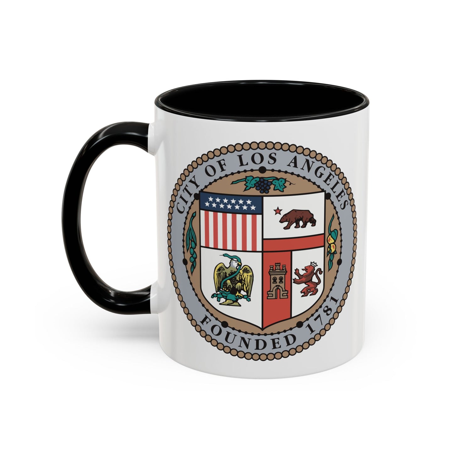 City of Los Angeles California Seal Coffee Mug - Double Sided Print, Black Accent White Ceramic, 11oz by TheGlassyLass.com