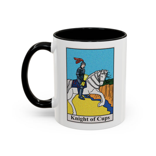 Knight of Cups Tarot Card Coffee Mug - Double Sided Print, Black Accent White Ceramic, 11oz by TheGlassyLass.com