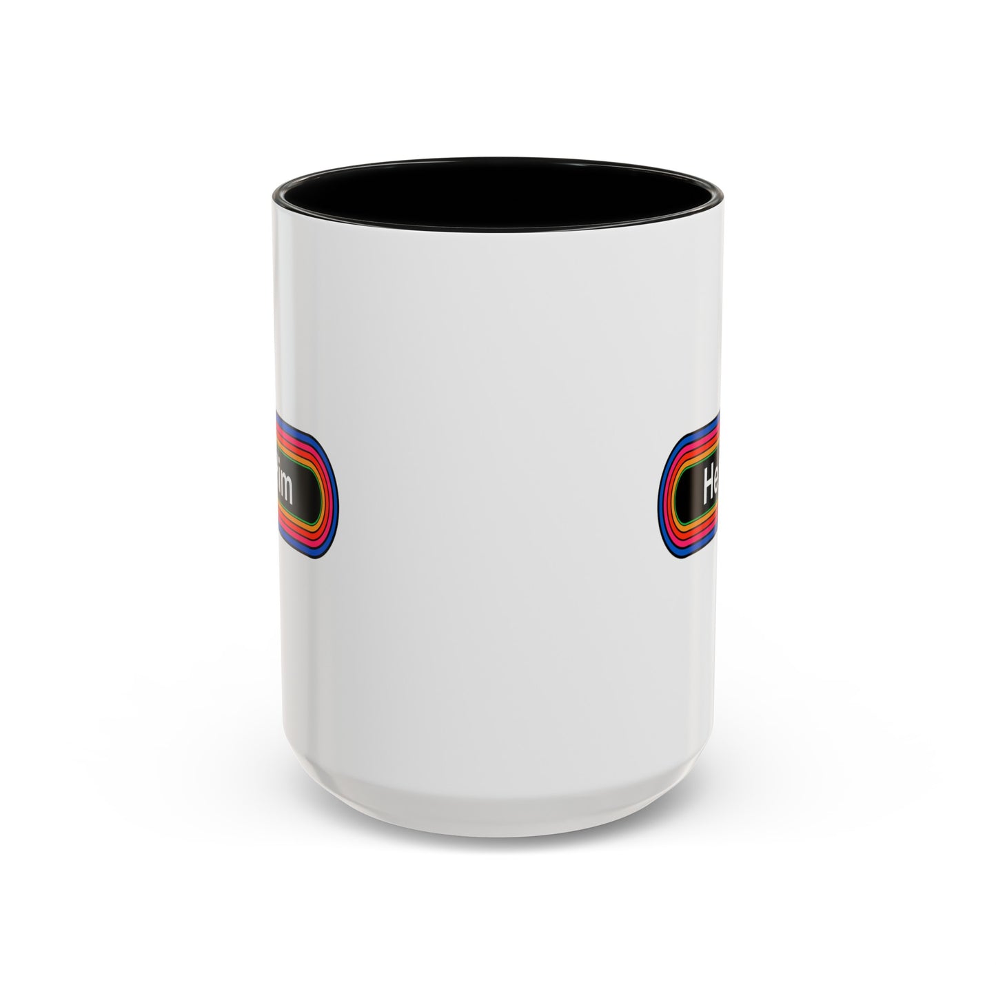 Rainbow He / Him Pronouns Coffee Mug - Double Sided Black Accent Ceramic 15oz - by TheGlassyLass.com