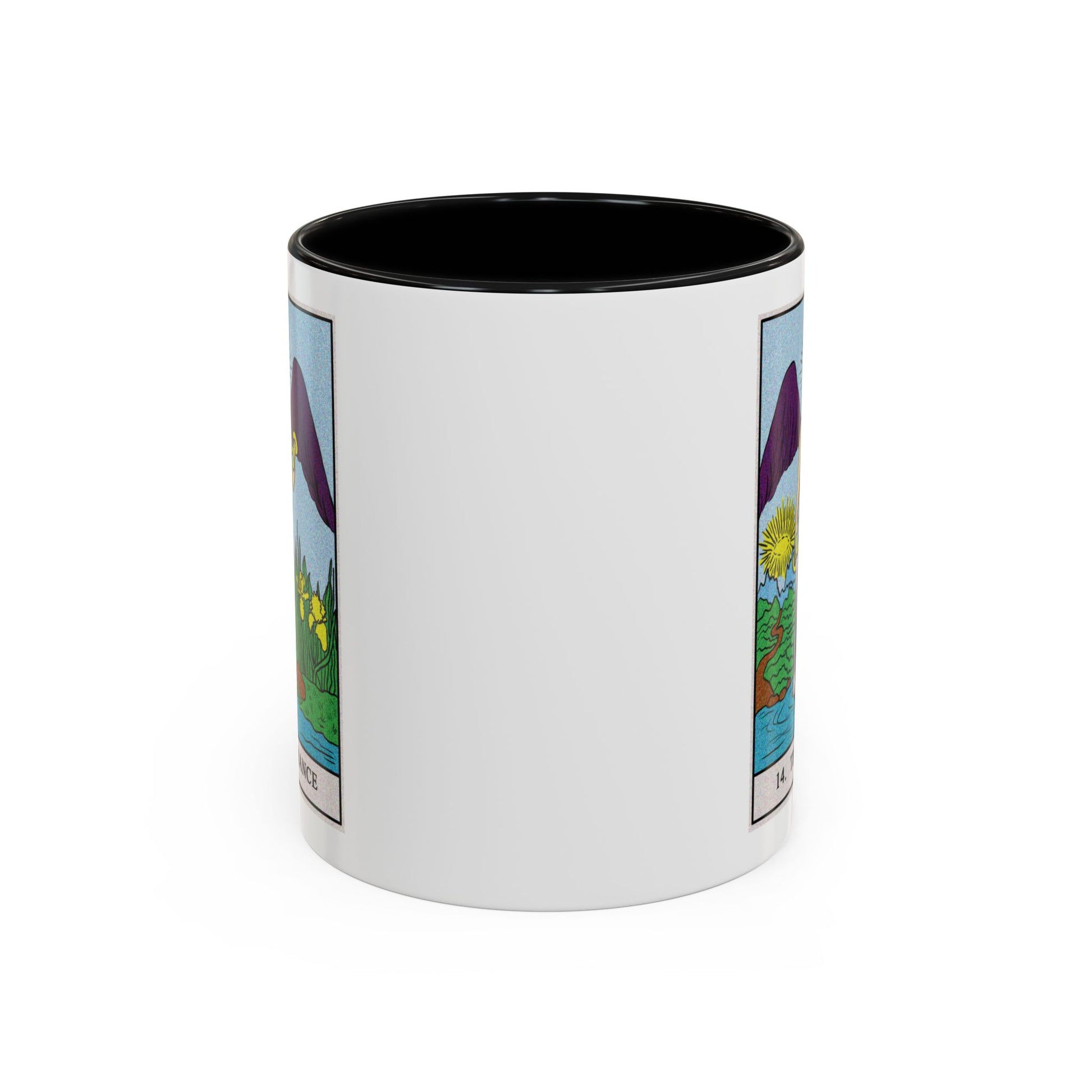 Temperance Tarot Card Coffee Mug - Double Sided Print, Black Accent White Ceramic, 11oz by TheGlassyLass.com