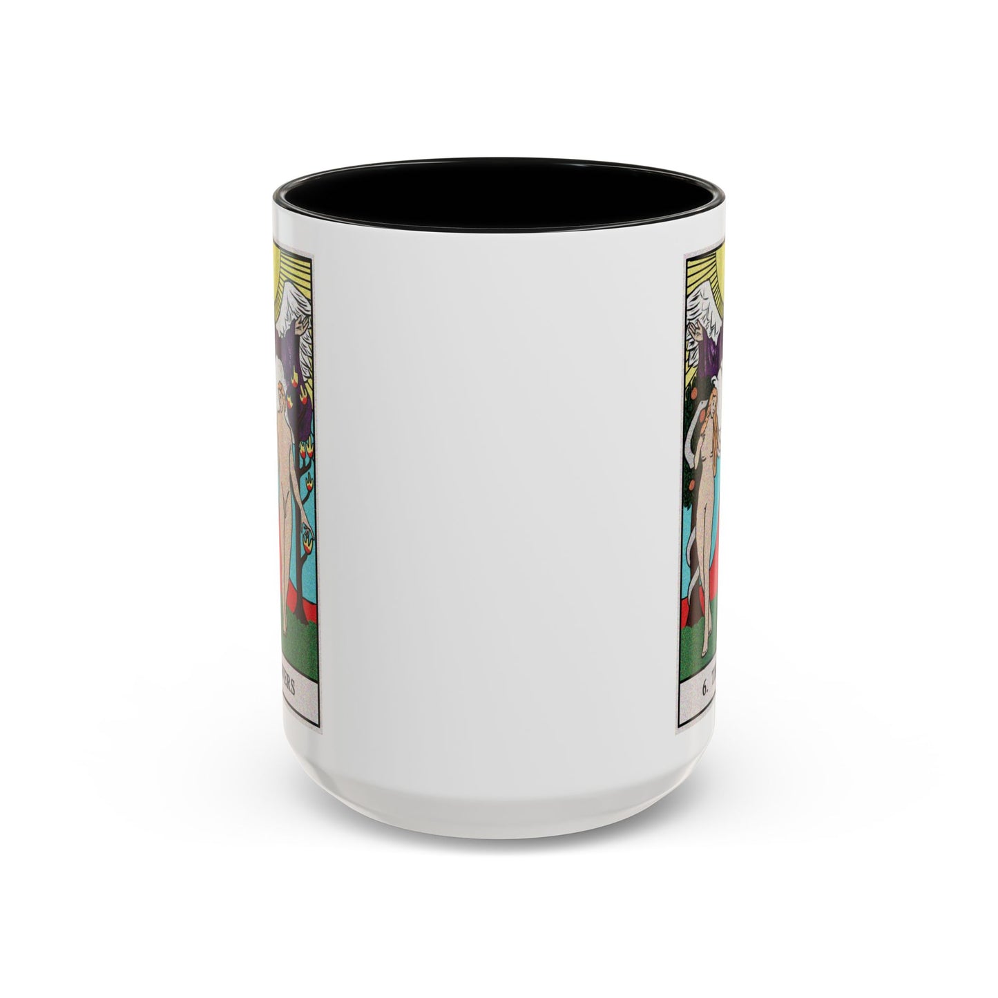 The Lovers Tarot Card Coffee Mug - Double Sided Black Accent White Ceramic 15oz by TheGlassyLass.com