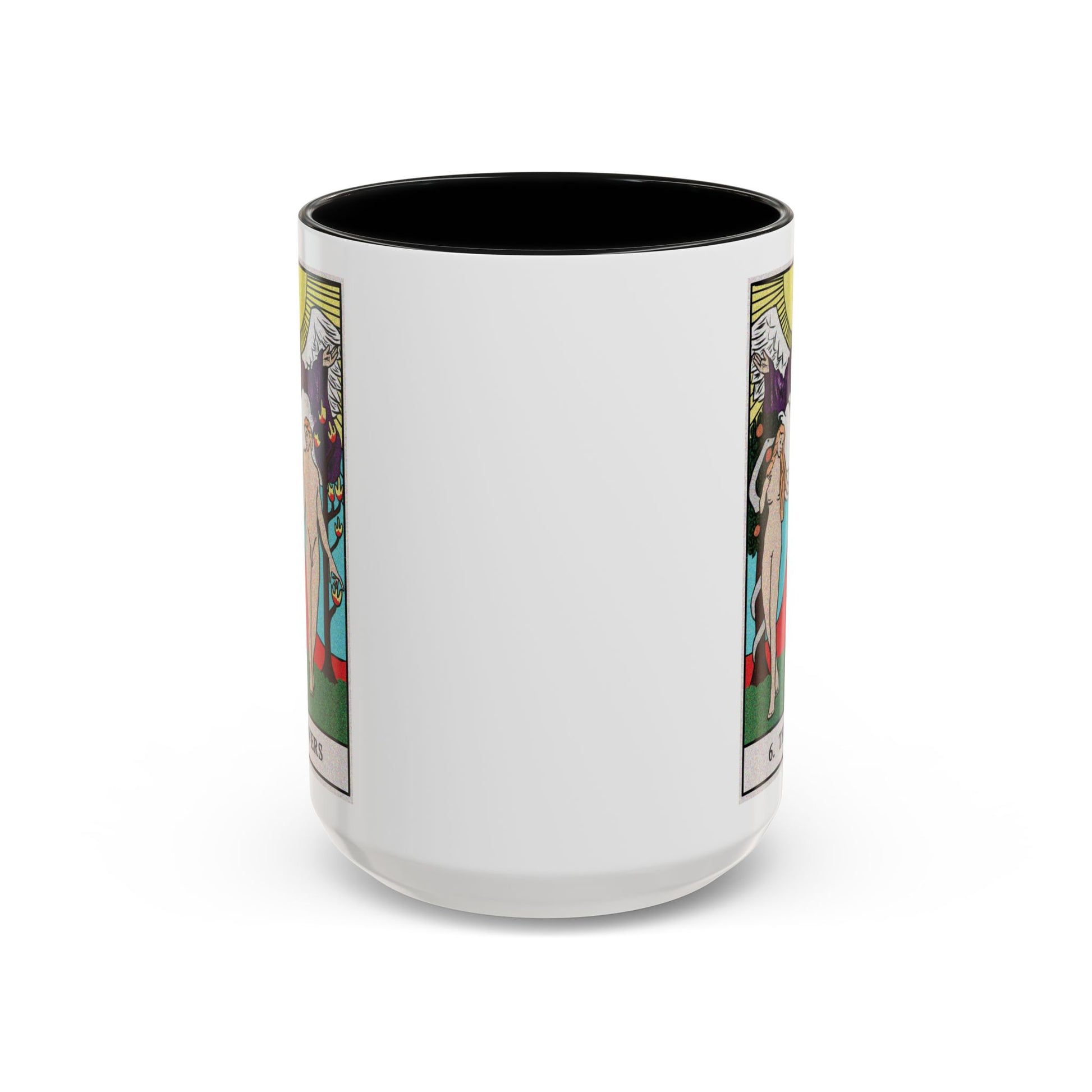 The Lovers Tarot Card Coffee Mug - Double Sided Black Accent White Ceramic 15oz by TheGlassyLass.com