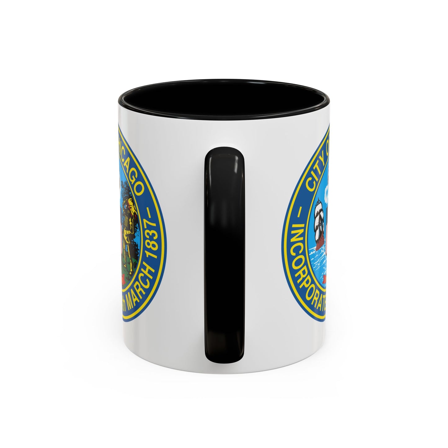 City of Chicago Seal Coffee Mug - Double Sided Print, Black Accent White Ceramic, 11oz by TheGlassyLass.com