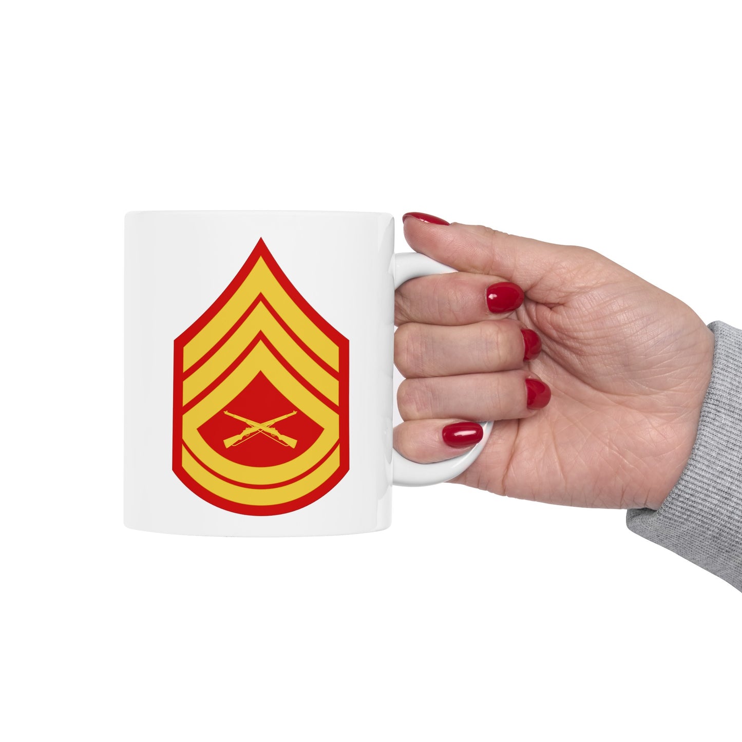 United States Marine Corps Gunnery Sergeant (E-7) Chevron Coffee Mug - Double Sided White Ceramic 11oz - by TheGlassyLass.com