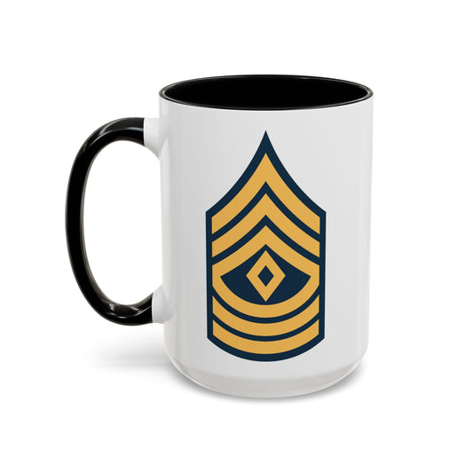 US Army First Sergeant (E-8) Stripes Coffee Mug - Double Sided Print, Black Accent White Ceramic, 15oz by TheGlassyLass.com