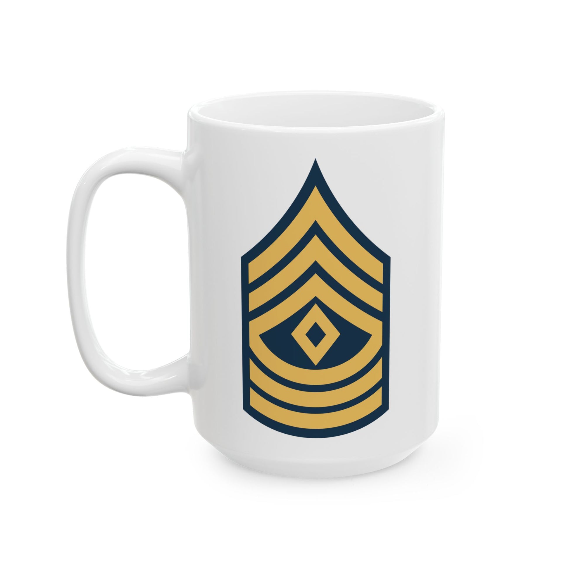 US Army First Sergeant (E-8) Stripes Coffee Mug - Double Sided Print, White Ceramic, 15oz by TheGlassyLass.com