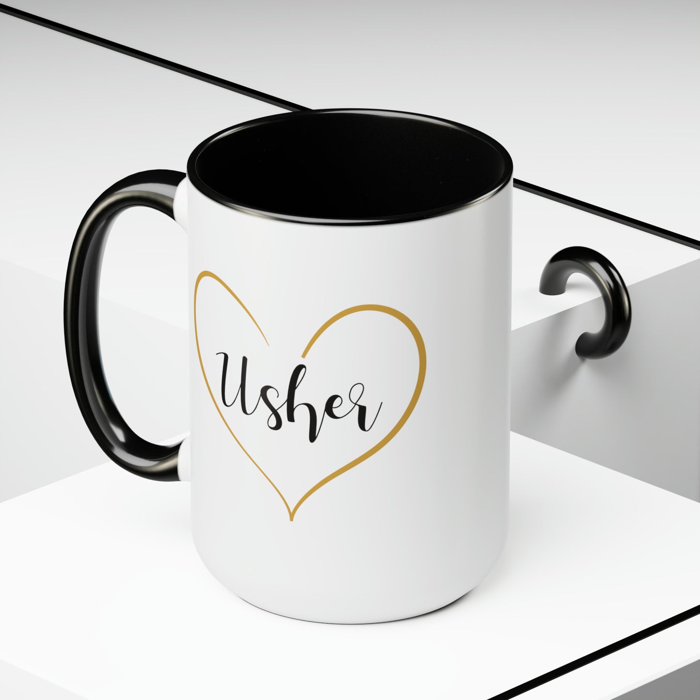 Usher Coffee Mug - Double Sided Black Accent Ceramic 15oz by TheGlassyLass.com