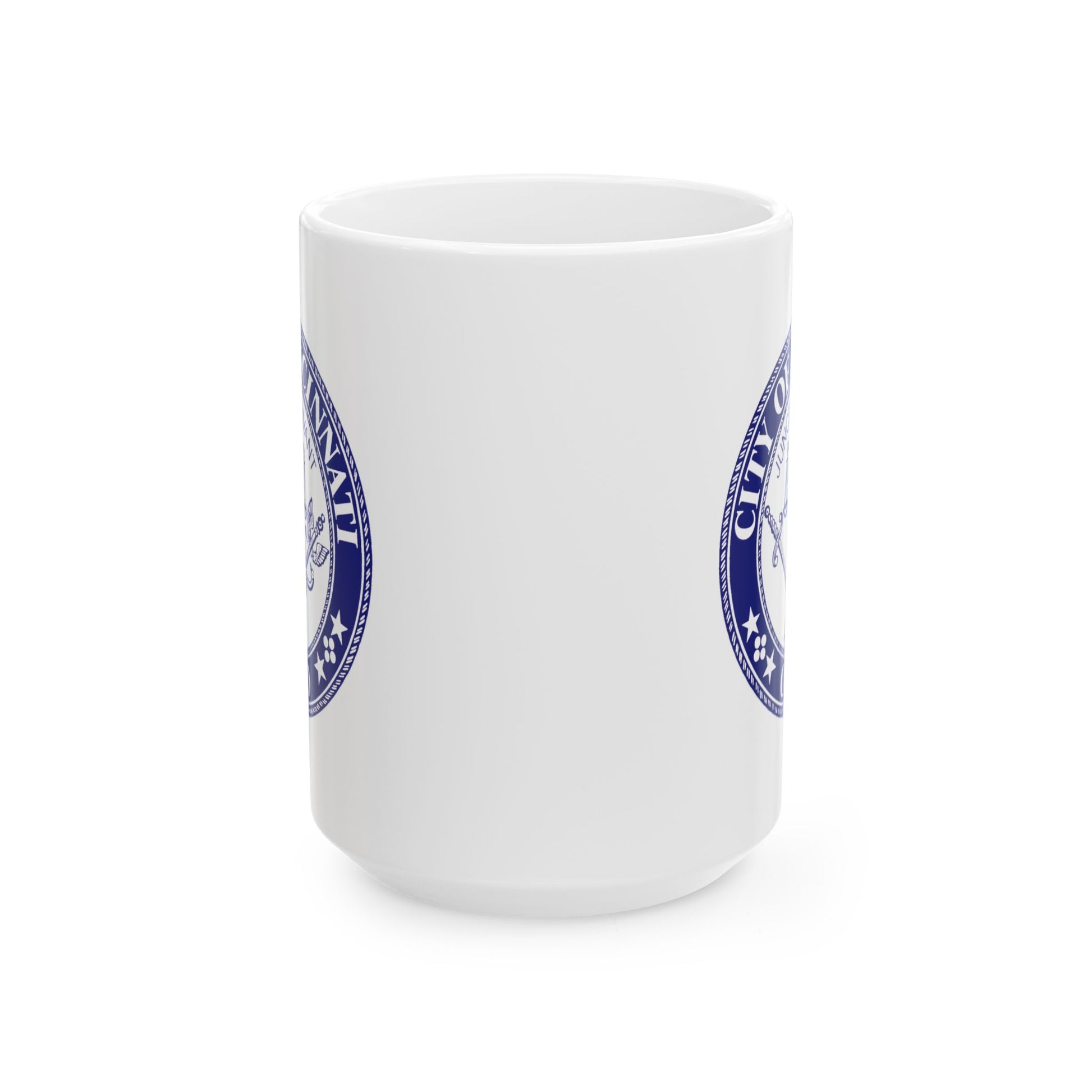 City of Cincinnati Seal Coffee Mug - Double Sided Print, White Ceramic, 15oz by TheGlassyLass.com