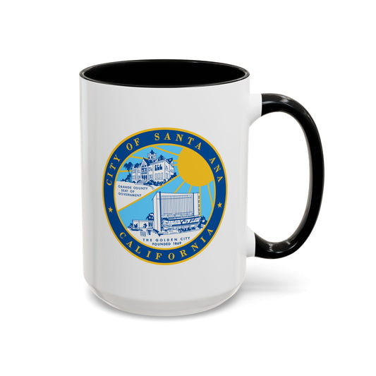 Santa Ana California Seal Coffee Mug - Double Sided Print, Black Accent White Ceramic, 15oz by TheGlassyLass.com