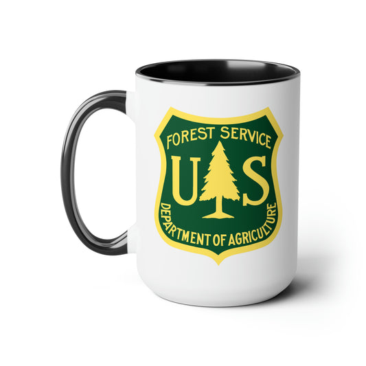Forest Service Coffee Mug - Double Sided Black Accent White Ceramic 15oz by TheGlassyLass