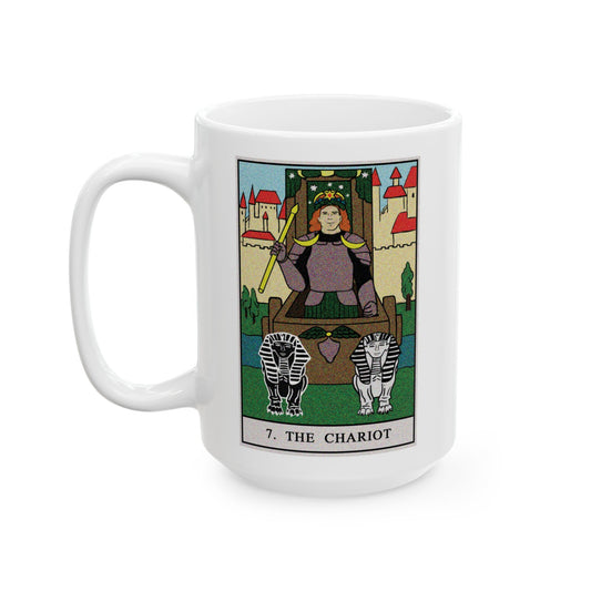The Chariot Tarot Card Coffee Mug - Double Sided White Ceramic 15oz by TheGlassyLass.com