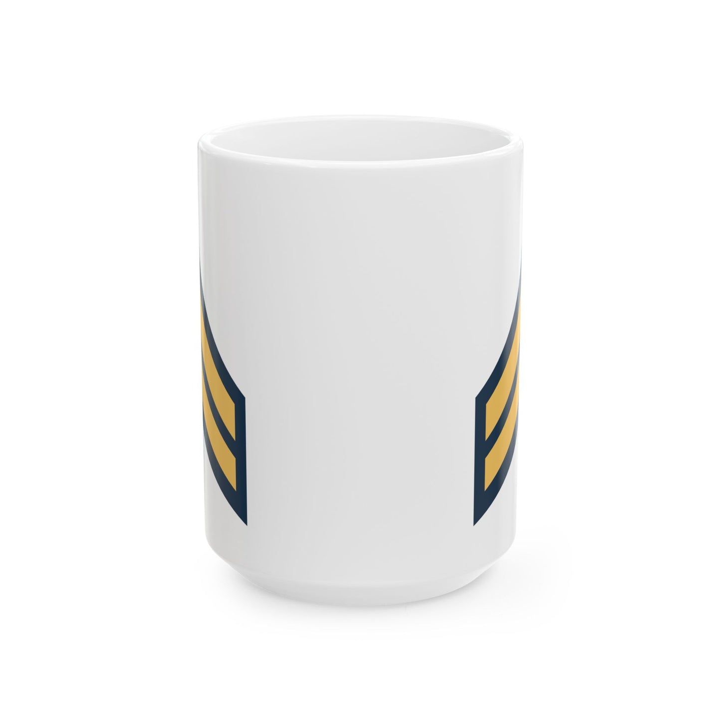 US Army Corporal (E-4) Stripes Coffee Mug - Double Sided Print, White Ceramic, 15oz by TheGlassyLass.com