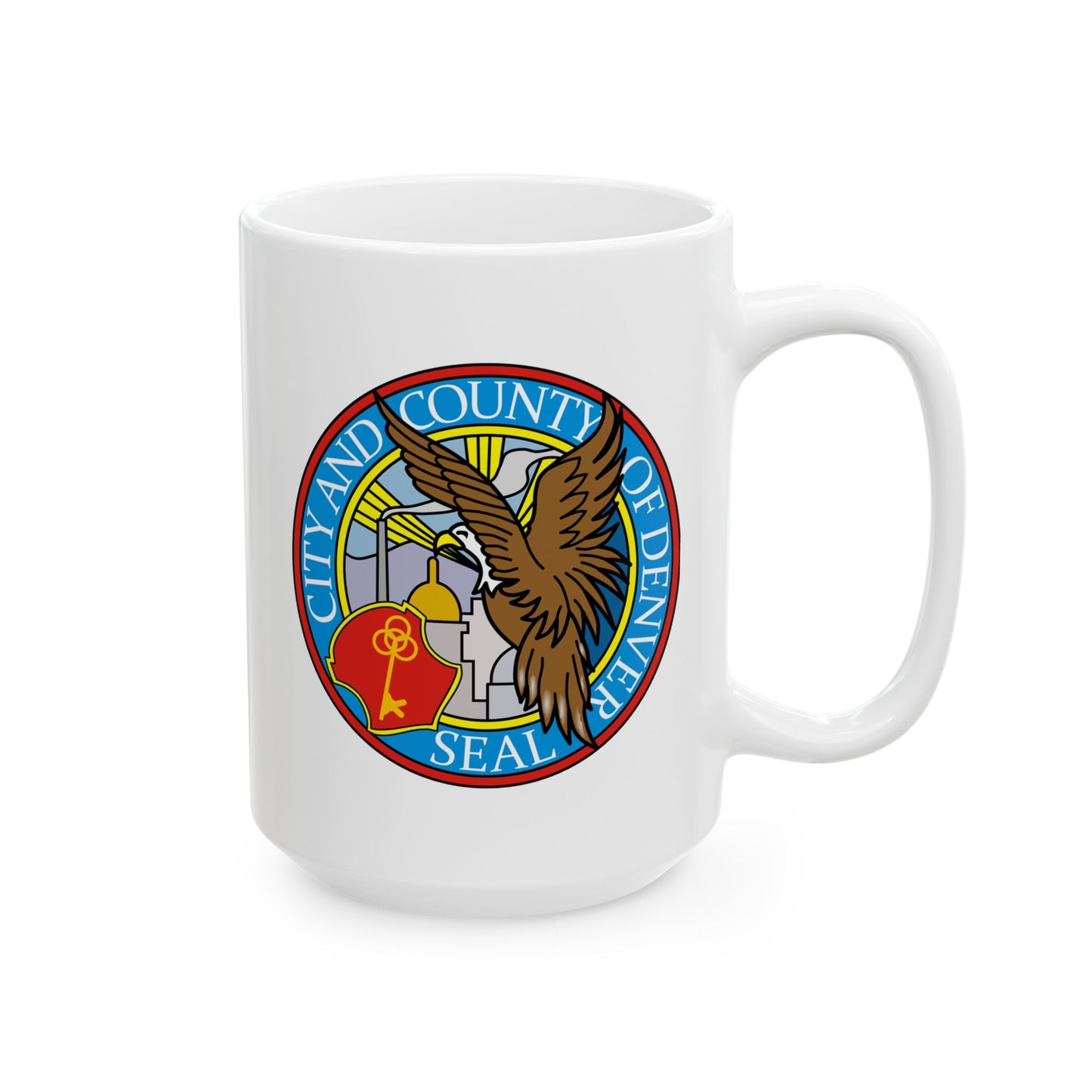 Denver City/County Seal Coffee Mug - Double Sided Print, White Ceramic, 15oz by TheGlassyLass.com