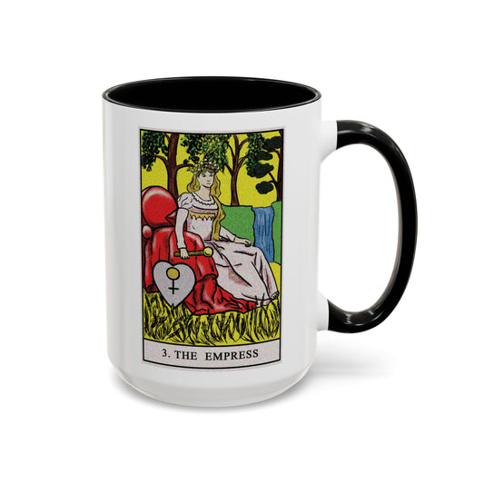 The Empress Tarot Card Coffee Mug - Double Sided Black Accent White Ceramic 15oz by TheGlassyLass