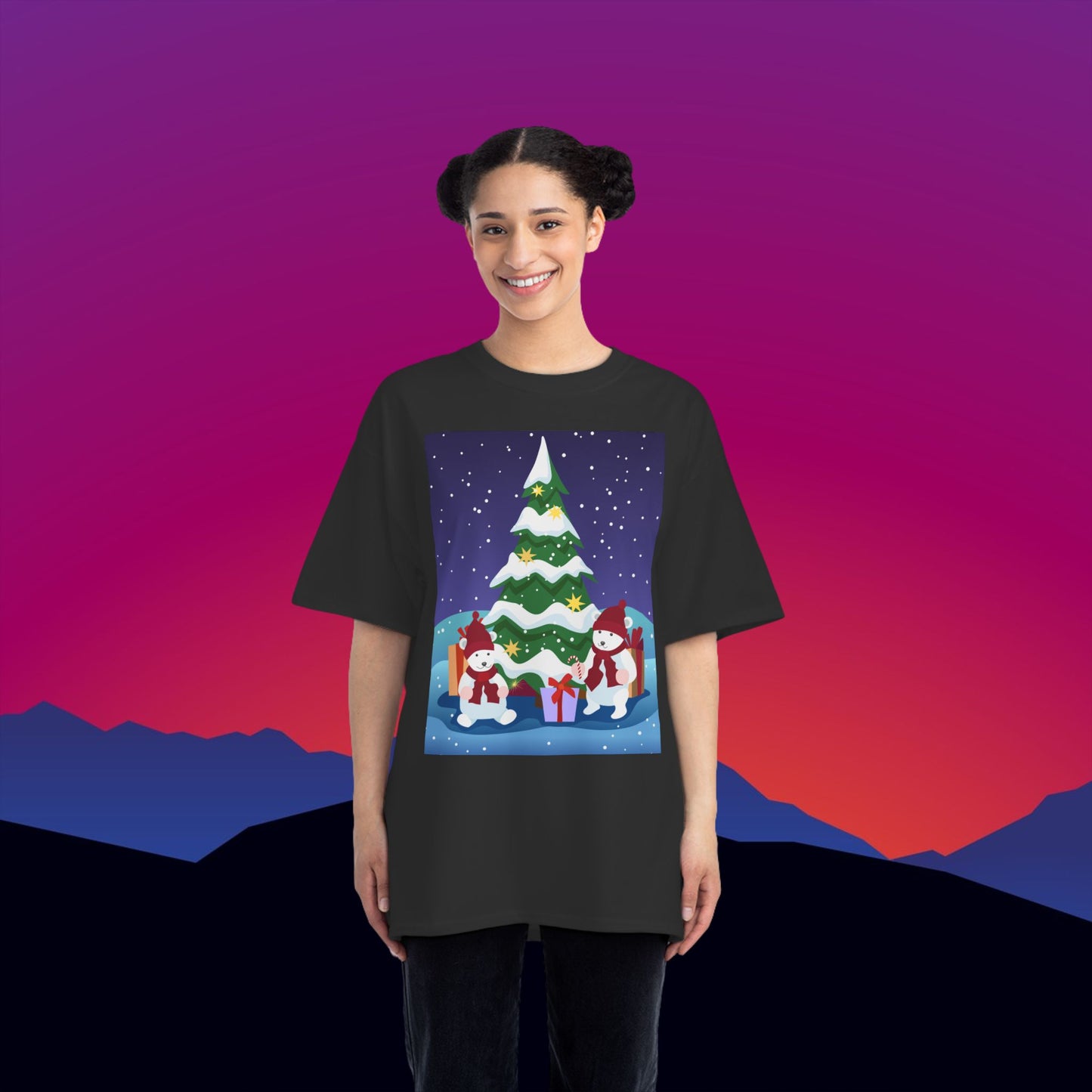 Polar Bear Christmas T-Shirt: (Hanes Beefy-T 100% Preshrunk Cotton Custom Printed by TheGlassyLass.com