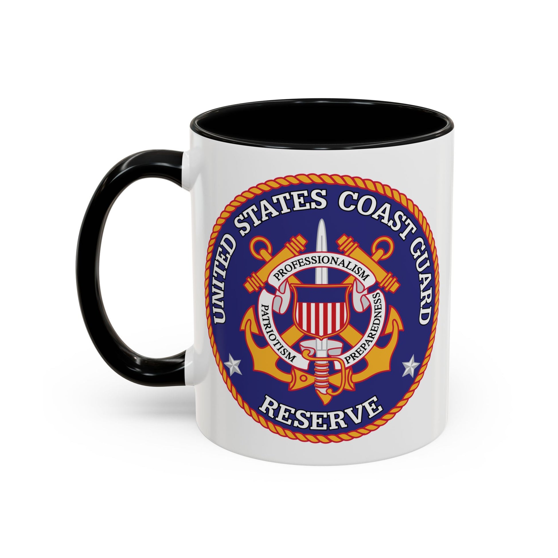 United States Coast Guard Reserve Seal Coffee Mug - Double Sided Print, Black Accent White Ceramic, 11oz by TheGlassyLass.com