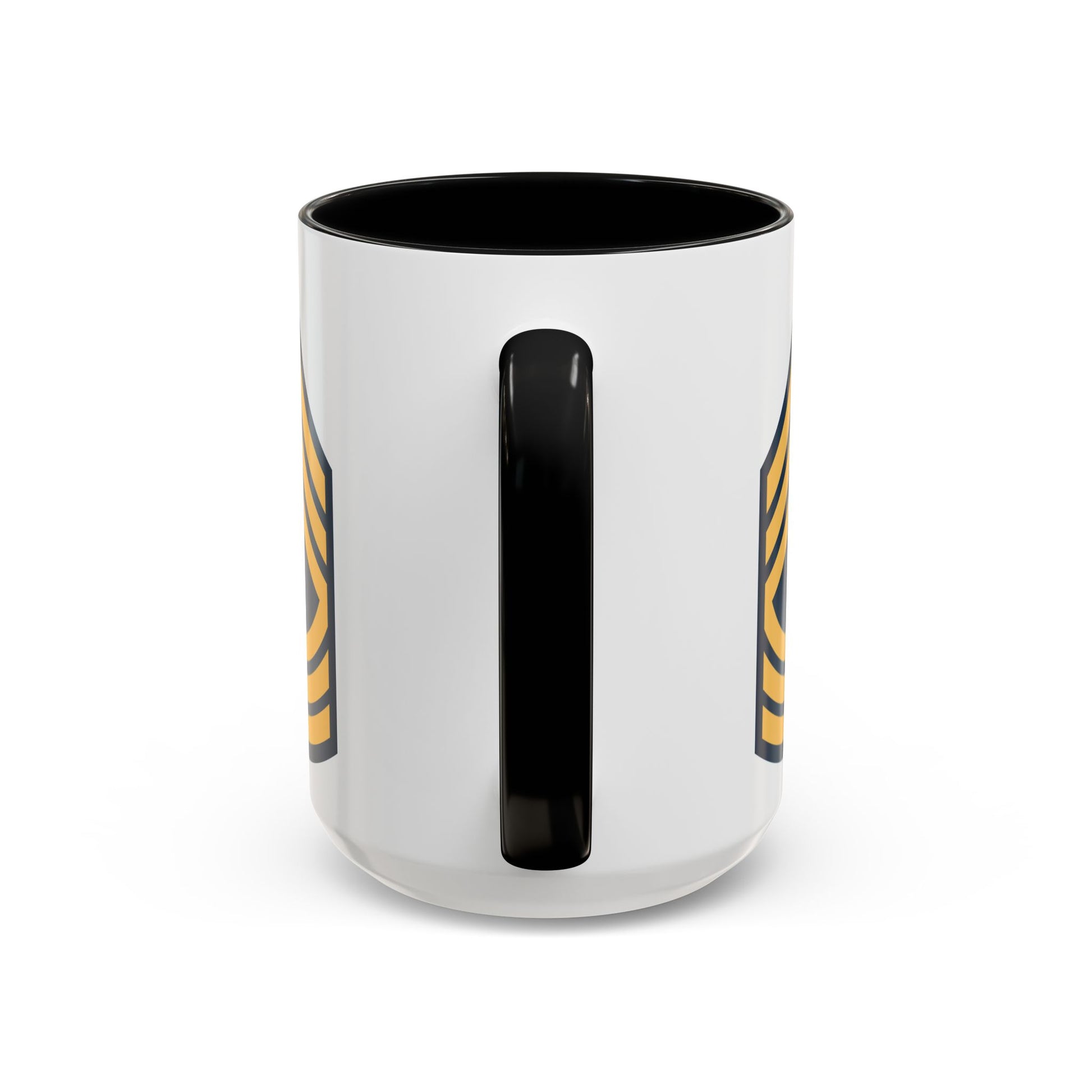 US Army Master Sergeant (E-8) Stripes Coffee Mug - Double Sided Print, Black Accent White Ceramic, 15oz by TheGlassyLass.com