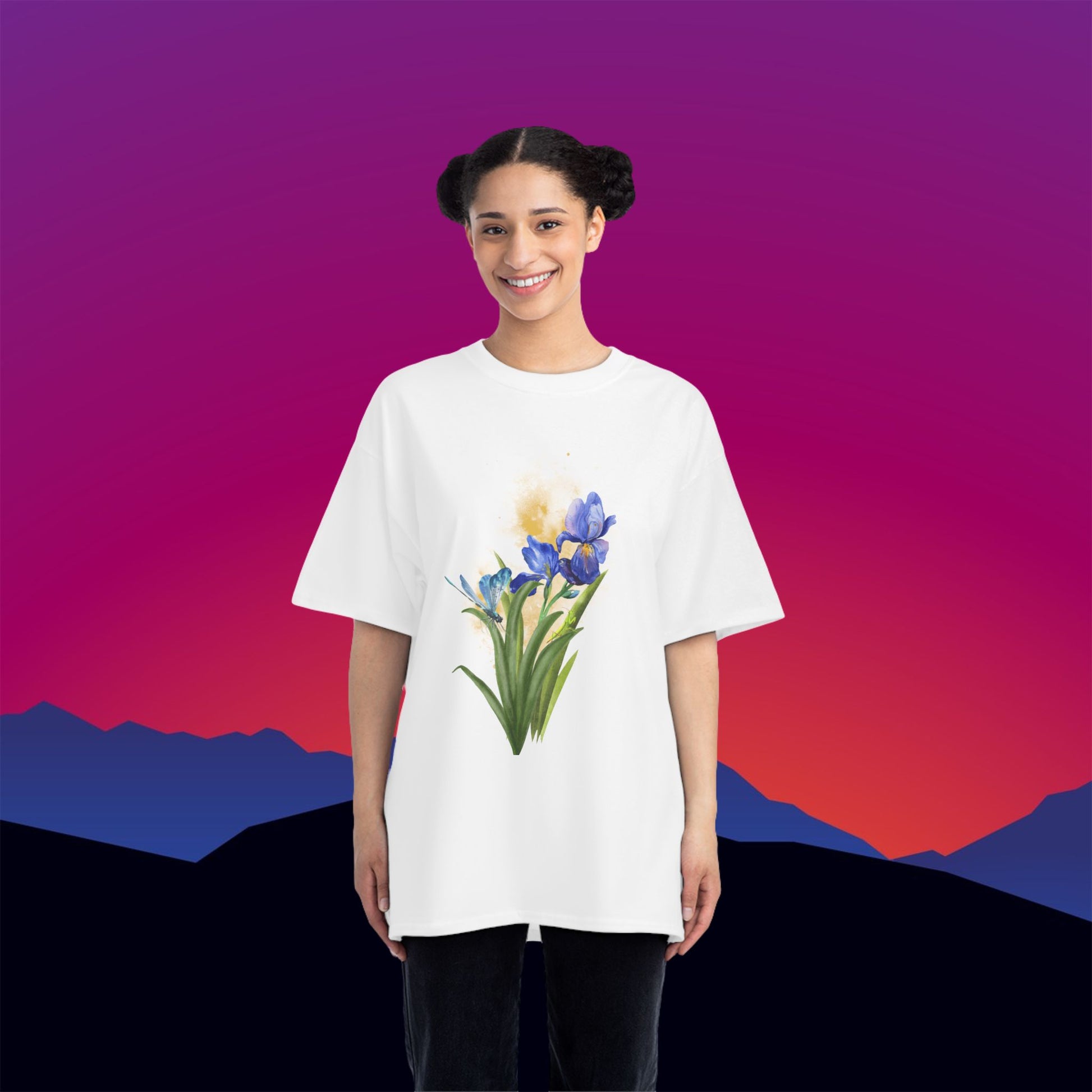 Iris Bloom T-Shirt: (Hanes Beefy-T 100% Preshrunk Cotton Custom Printed by TheGlassyLass.com